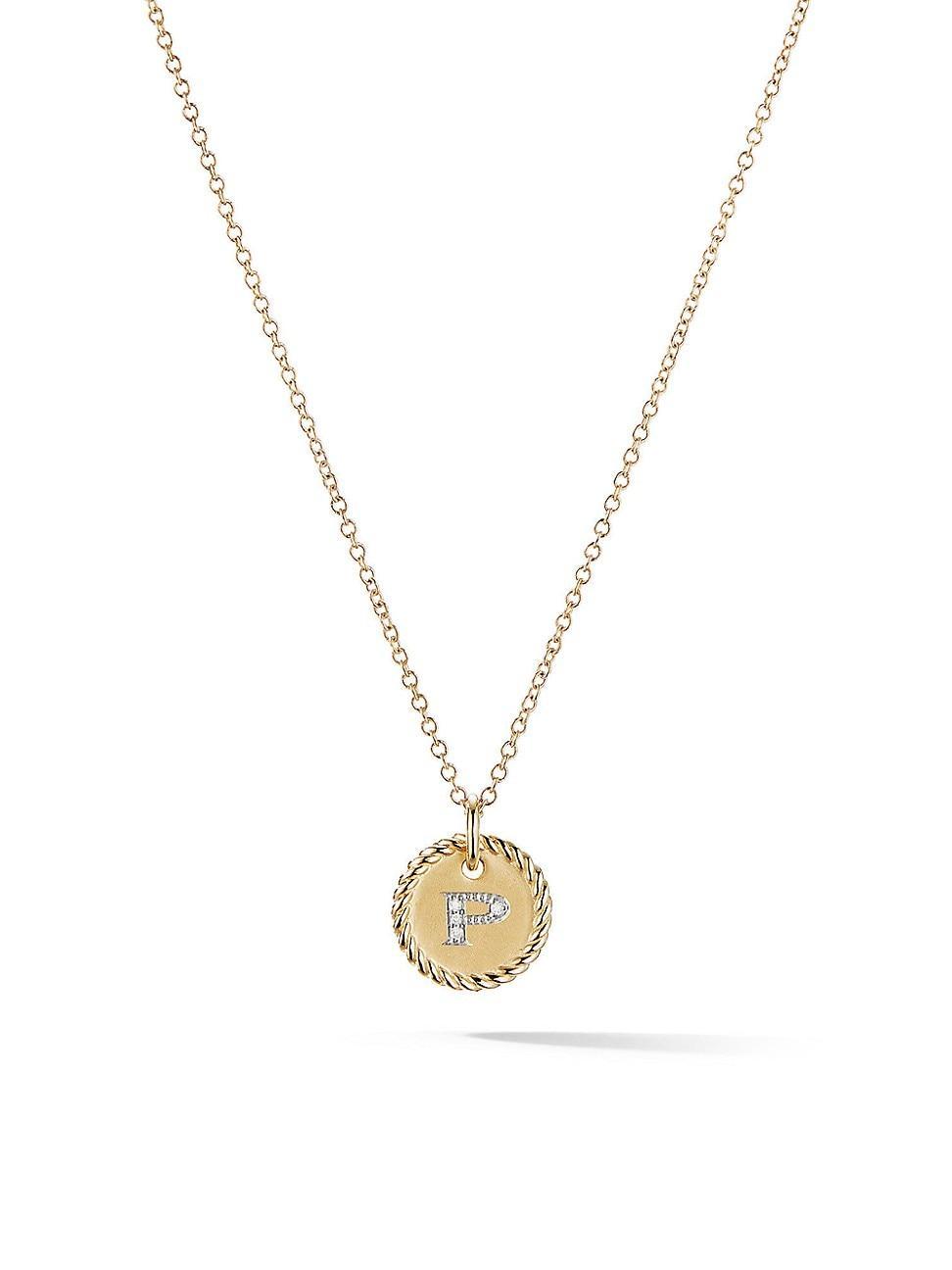 David Yurman Cable Collectibles Initial Pendant with Diamonds in Gold on Chain, 16-18 Product Image