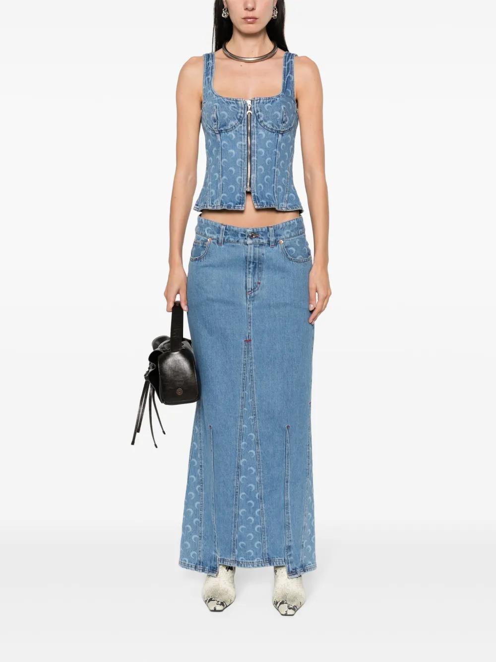 Crescent-Moon-Print denim top Product Image