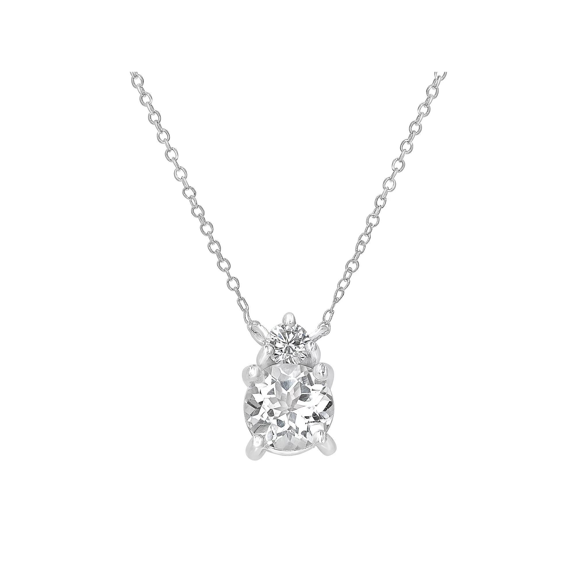 Gemistry Sterling Silver Stone & Cubic Zirconia Round Pendant Necklace, Women's, Size: 18-20" ADJ, White Topaz Product Image