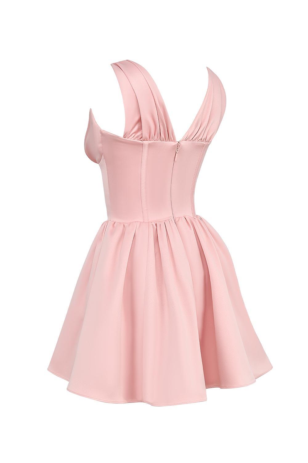 Emmeliette Powder Pink Satin Mini Dress Product Image