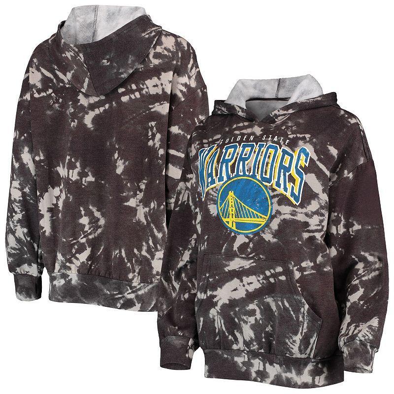Women's Majestic Threads Black Golden State Warriors Burble Tie-Dye Tri-Blend Pullover Hoodie, Size: Medium Product Image