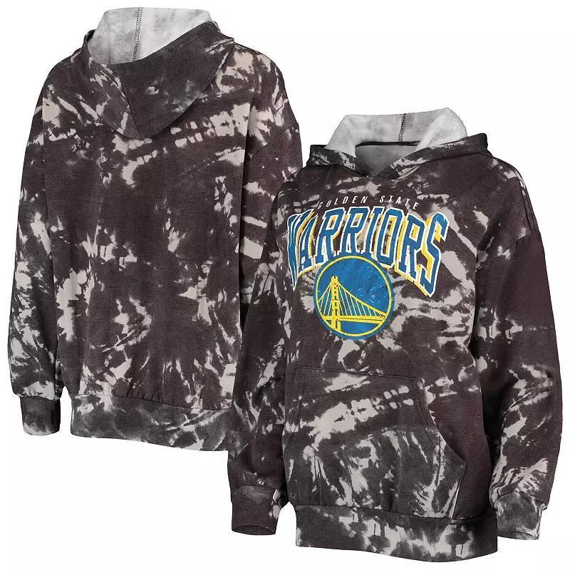 Women's Majestic Threads Black Golden State Warriors Burble Tie-Dye Tri-Blend Pullover Hoodie, Size: Medium Product Image