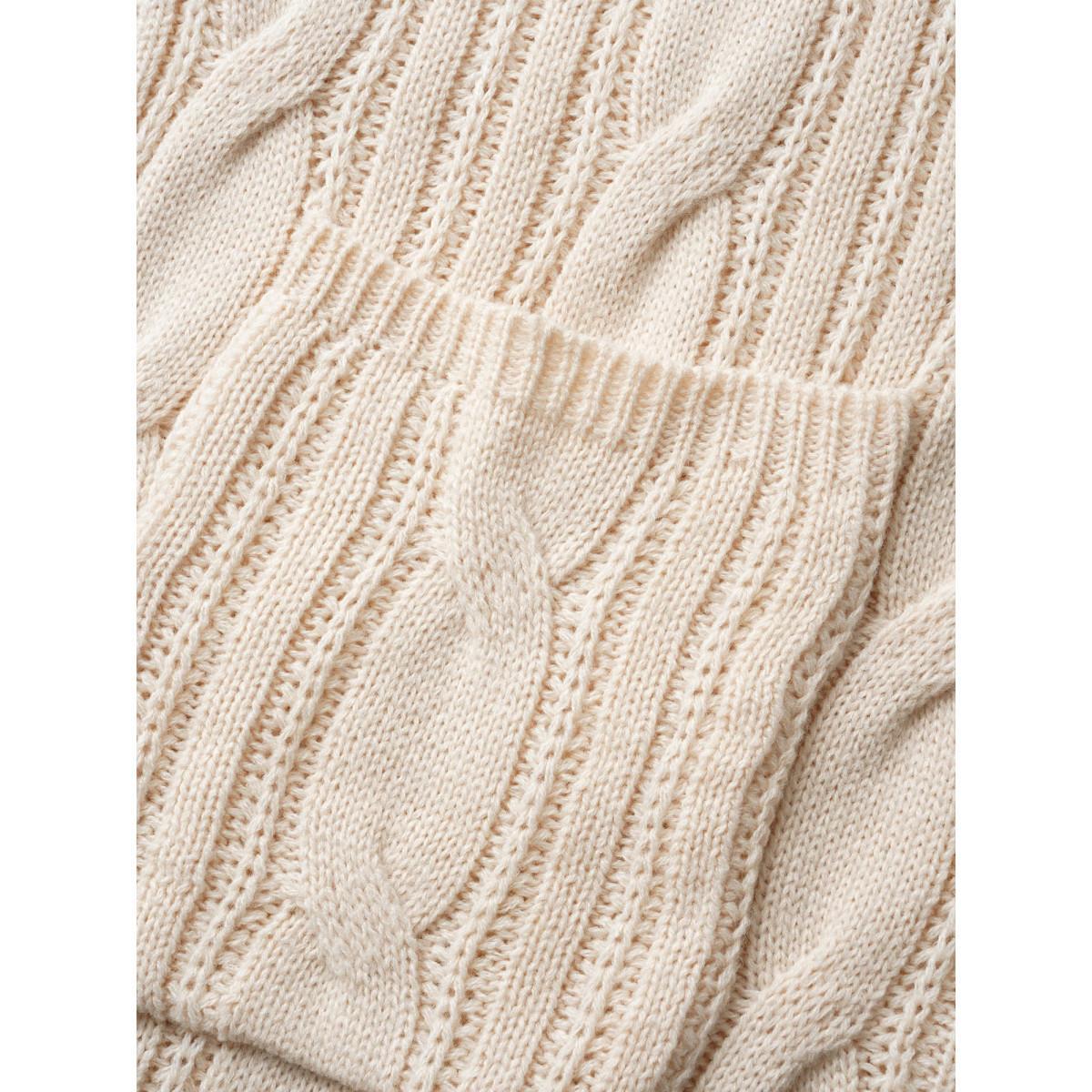 Plus Size Cable Knit Drop Shoulder Patch Pocket Cardigan Apricot Women Casual Loose Long Sleeve Everyday Cardigans BloomChic 12/L Product Image