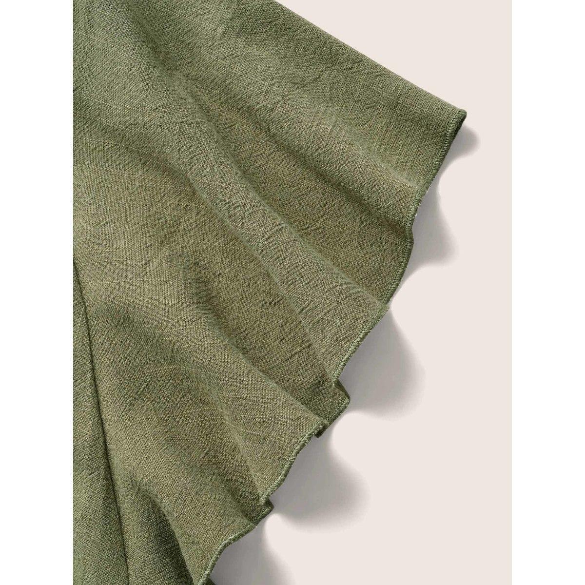 Plus Size ArmyGreen Linen Blend Gathered Ruffle Cap Sleeve Blouse Women Casual Cap Sleeve V-neck Everyday Blouses BloomChic 12/L Product Image