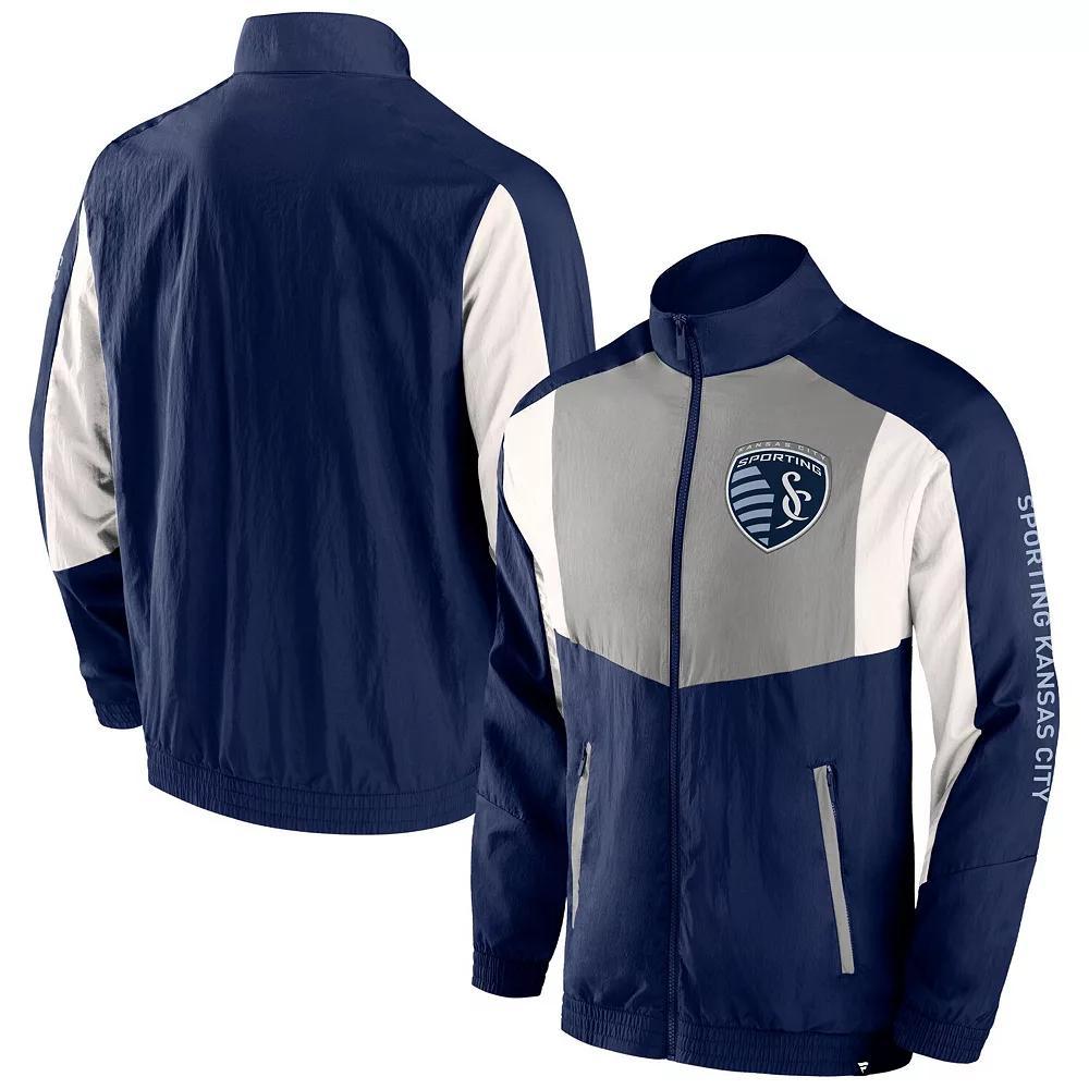 Men's Fanatics Branded  Navy Sporting Kansas City Net Goal Raglan Full-Zip Track Jacket, Size: 2XL, Blue Product Image