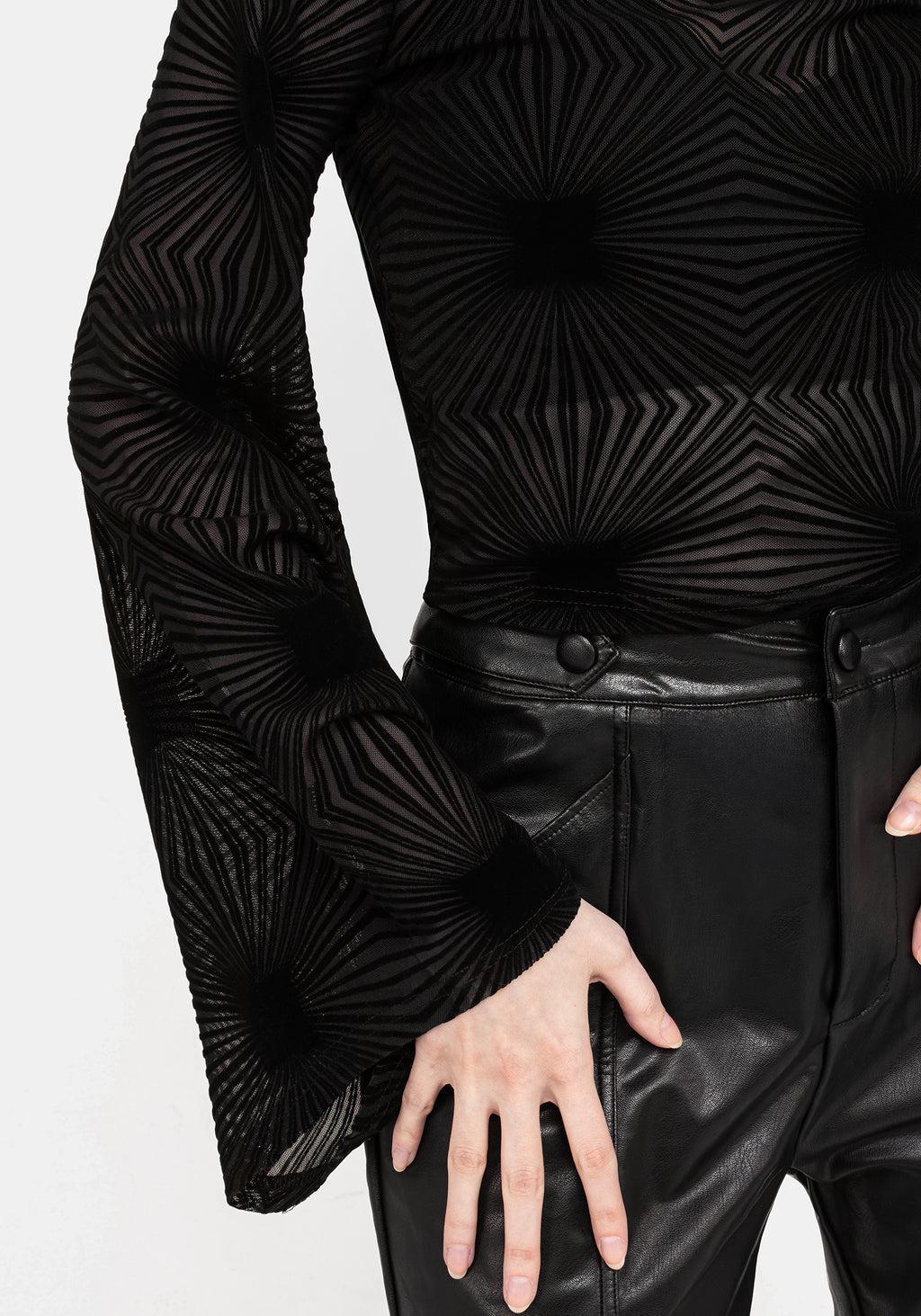 Strobe Flocked Mesh Flare Sleeve Top Product Image