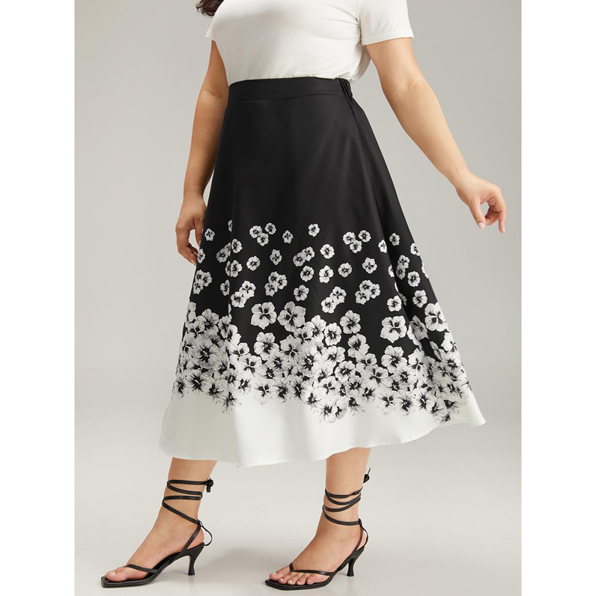Plus Size Ombre Boho Print Pocket Elastic Waist Skirt Women Black Elegant Elastic Waist Loose No stretch Pocket Dailywear Skirts BloomChic 12/L Product Image