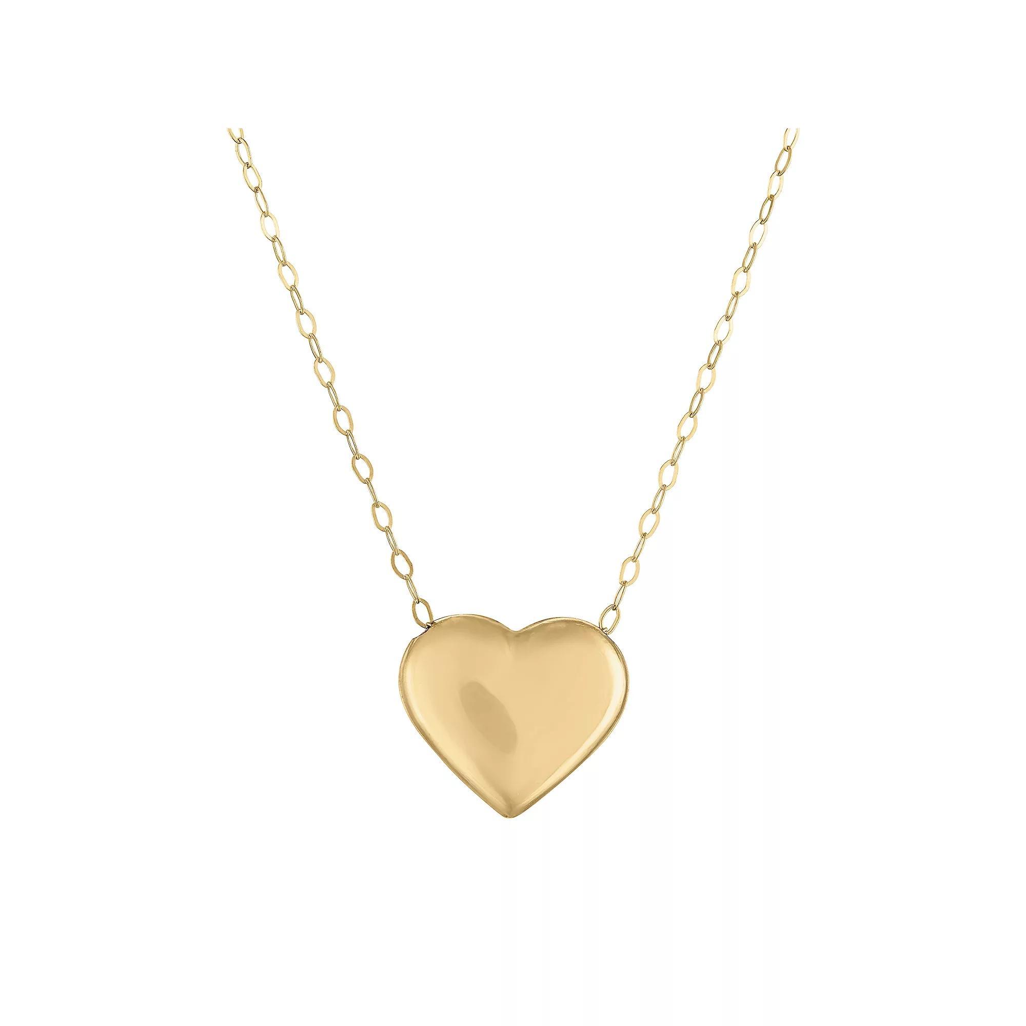 14k Gold Petite Puffed Heart Necklace, Women's, Size: 18" Product Image