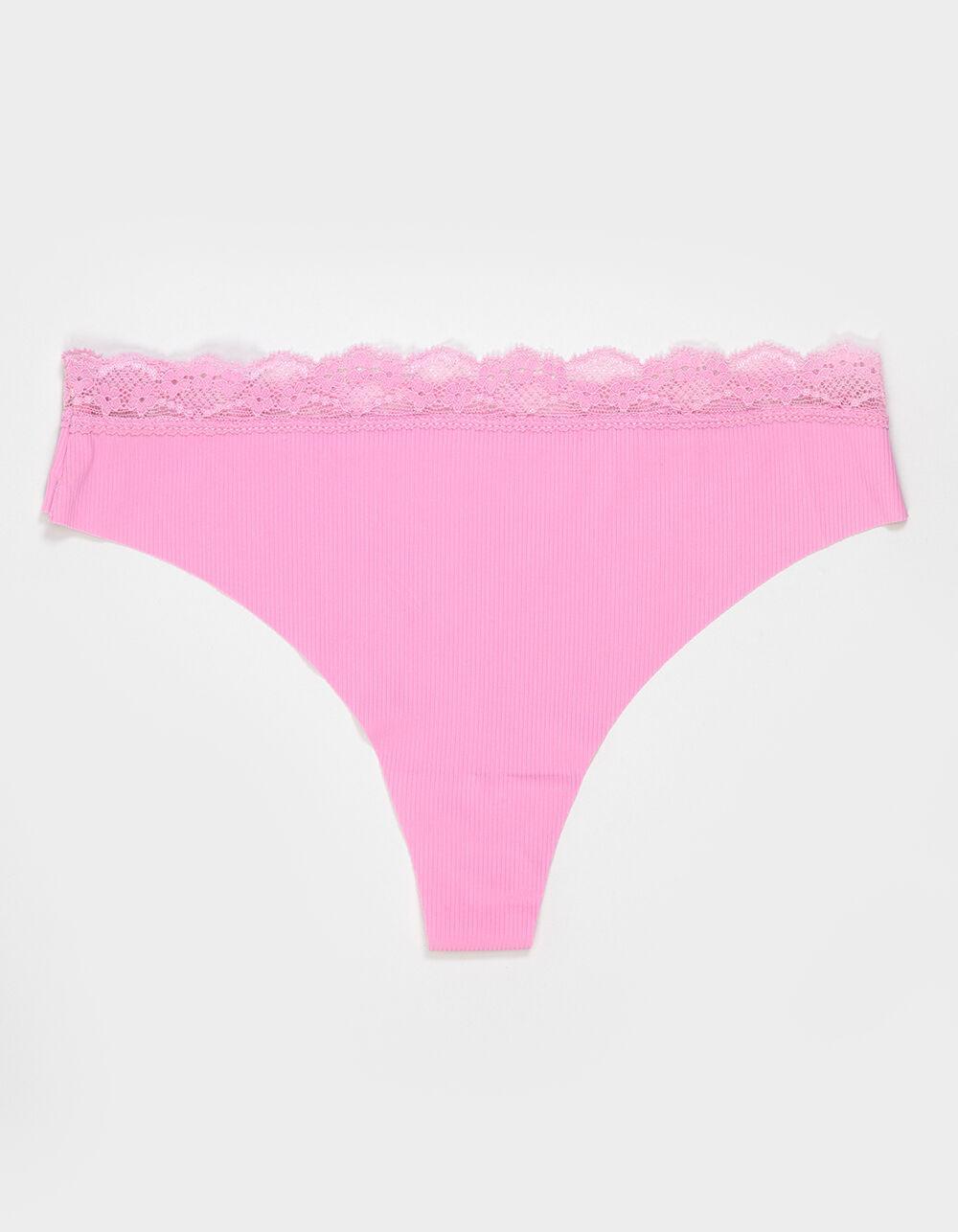 FULL TILT Rib Lace Waistband Thong - BURGUNDY Product Image