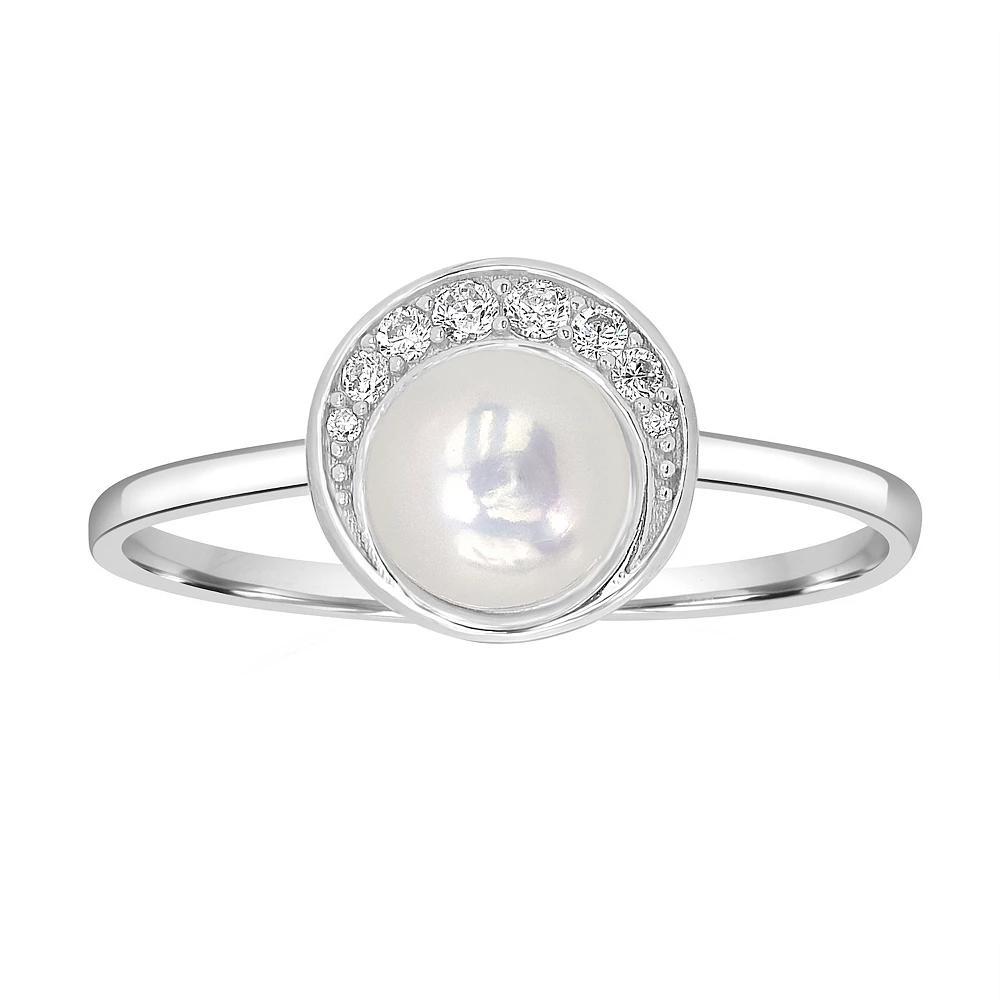 Gemistry Sterling Silver Freshwater Cultured Pearl & Cubic Zirconia Round Border Ring, Women's, Size: 6 Product Image