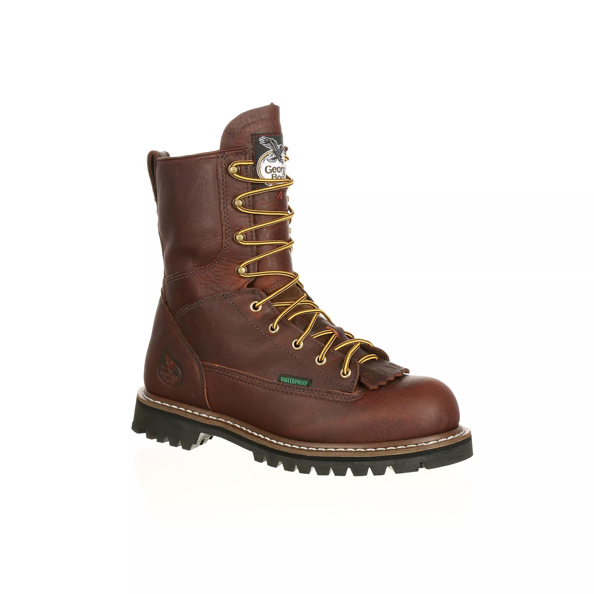 Georgia Boots Classic Mens 8-Inch Waterproof Steel Toe Work Boots Brown Product Image