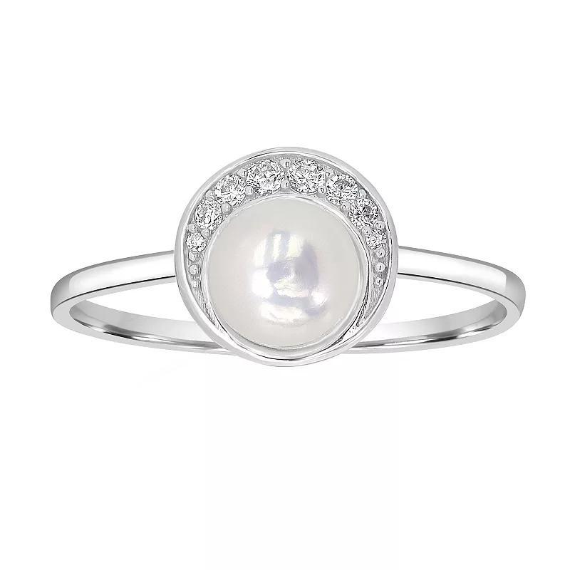 Gemistry Sterling Silver Freshwater Cultured Pearl & Cubic Zirconia Round Border Ring, Women's, Size: 6 Product Image