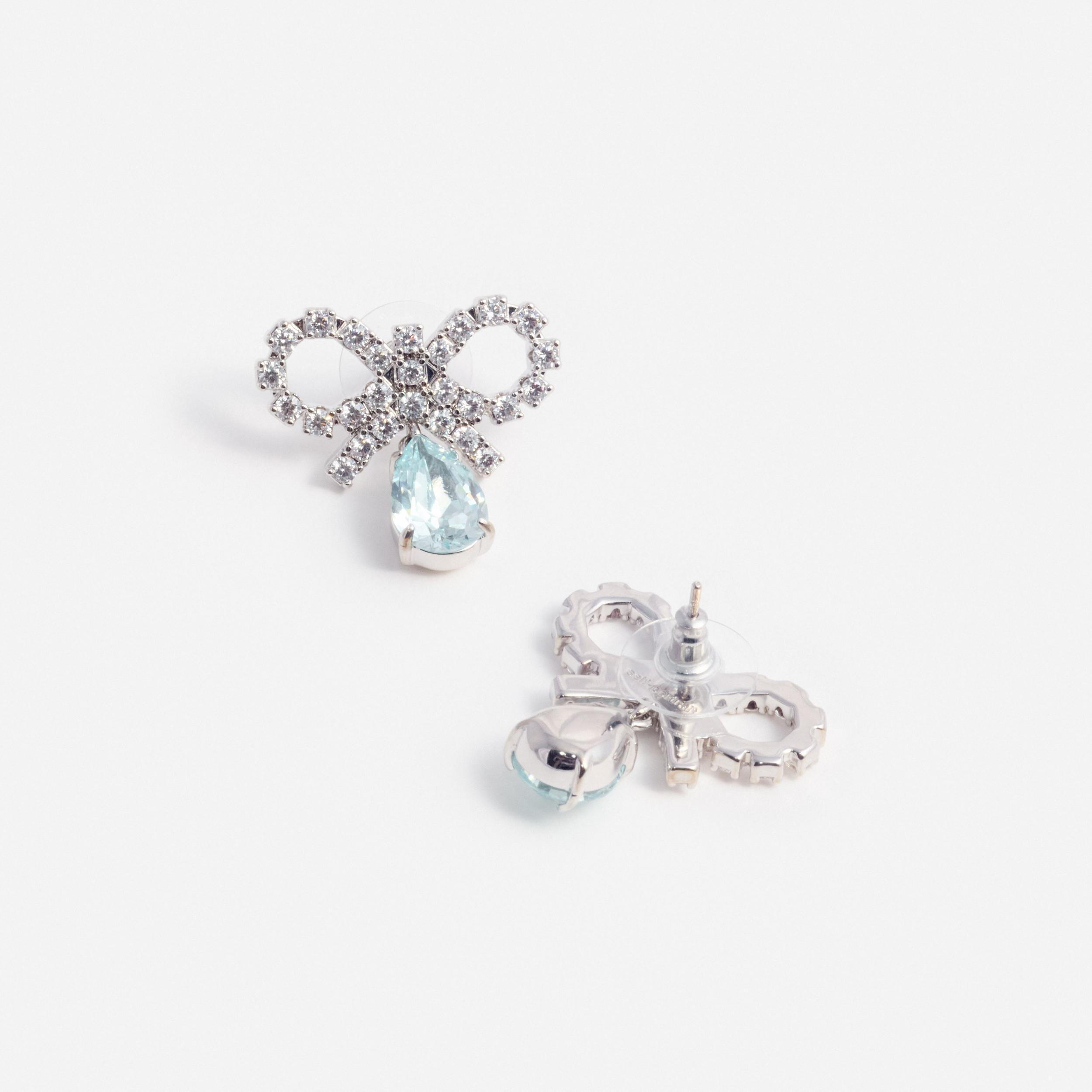 Micro Bow Blue Droplet Earrings Product Image