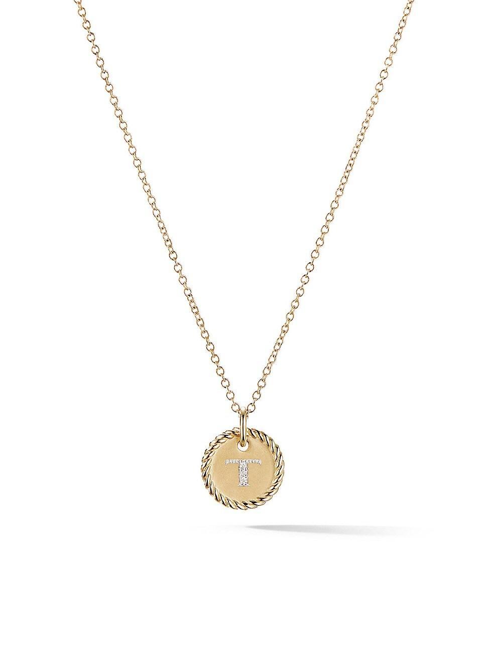 David Yurman Cable Collectibles Initial Pendant with Diamonds in Gold on Chain, 16-18 Product Image