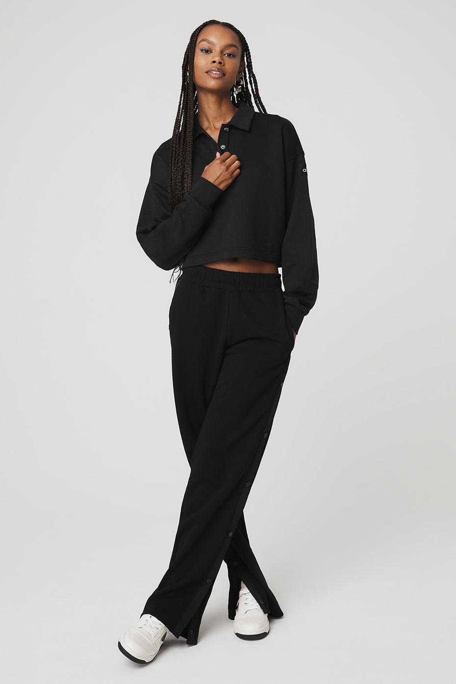 Polo Henley Pullover - Black Female Product Image
