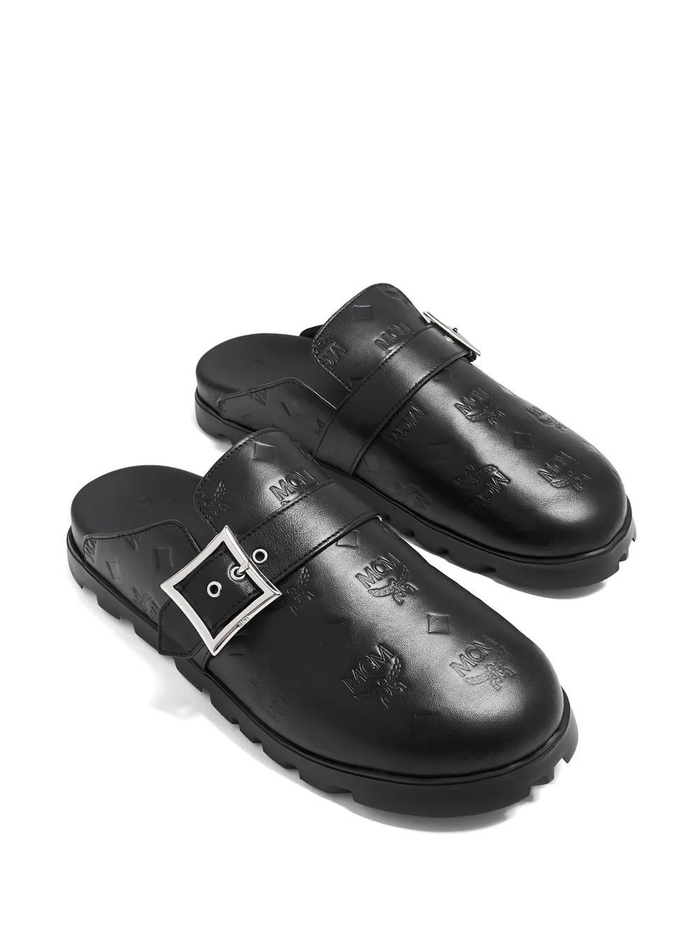 monogram leather flat mules Product Image