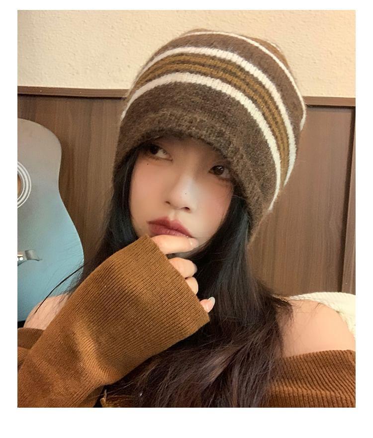 Striped Knit Slouchy Beanie Product Image
