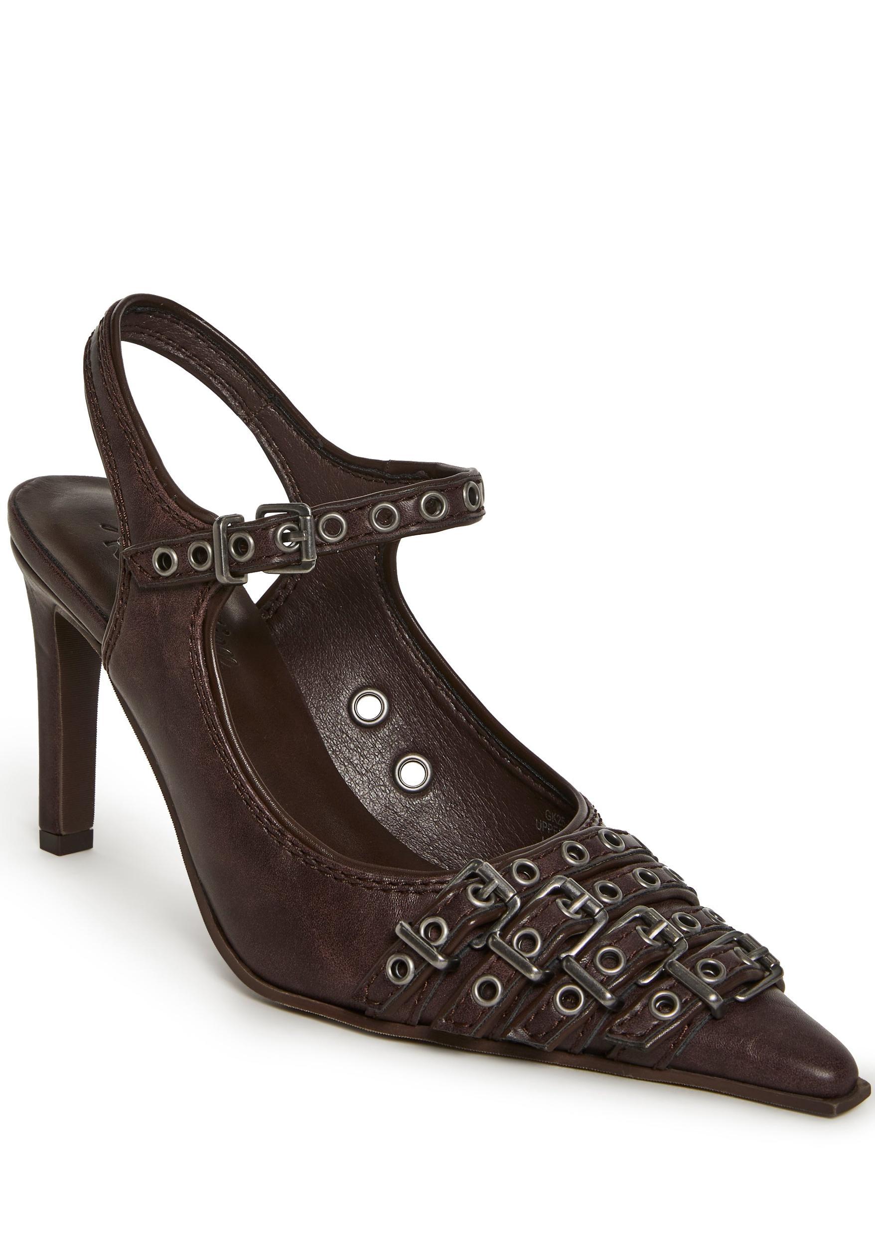 Womens Vegan Leather Pointed Toe Buckle Slingbacks Generations Kiss - Brown Product Image