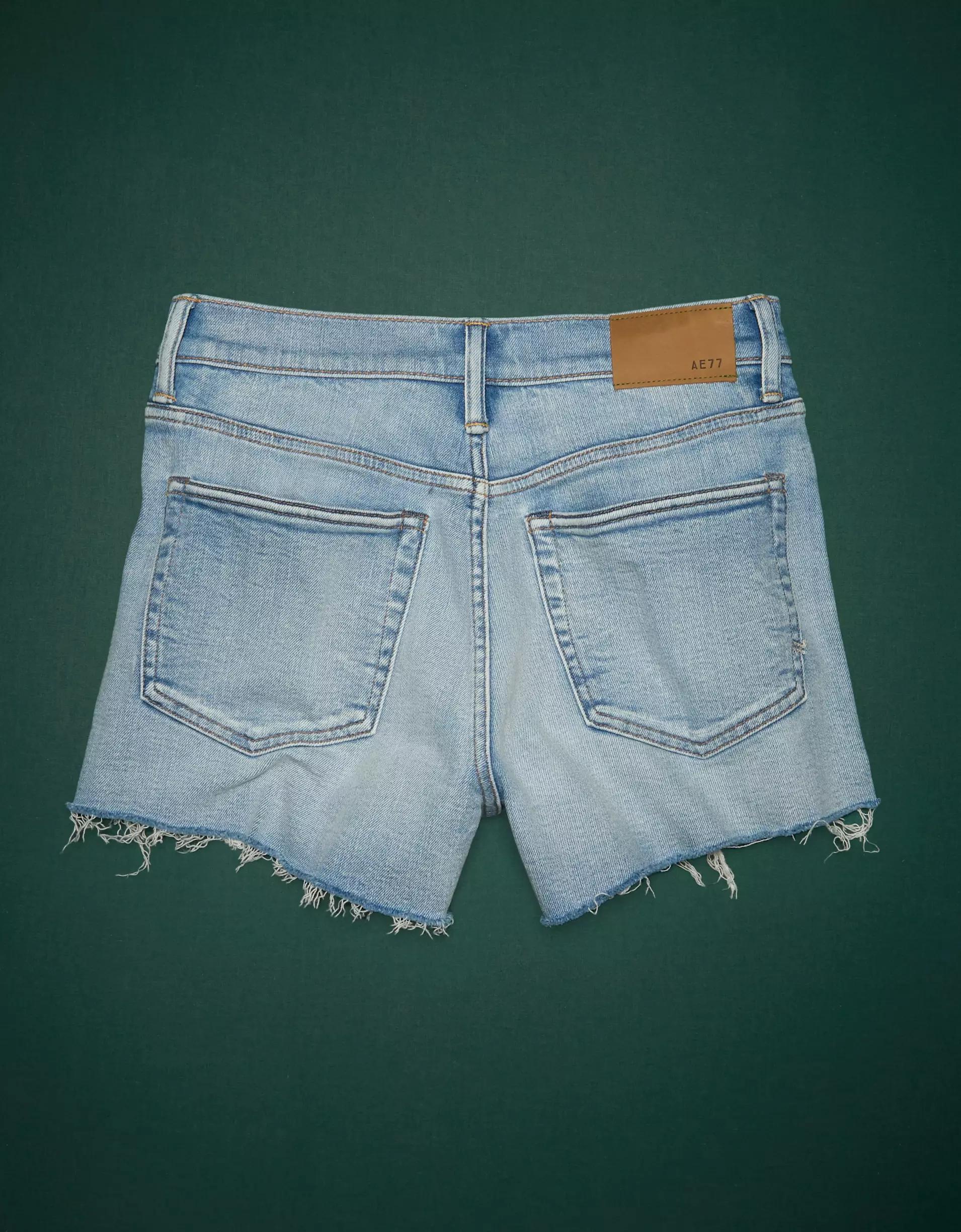AE77 Premium High-Waisted Cut-Off Denim Short Product Image