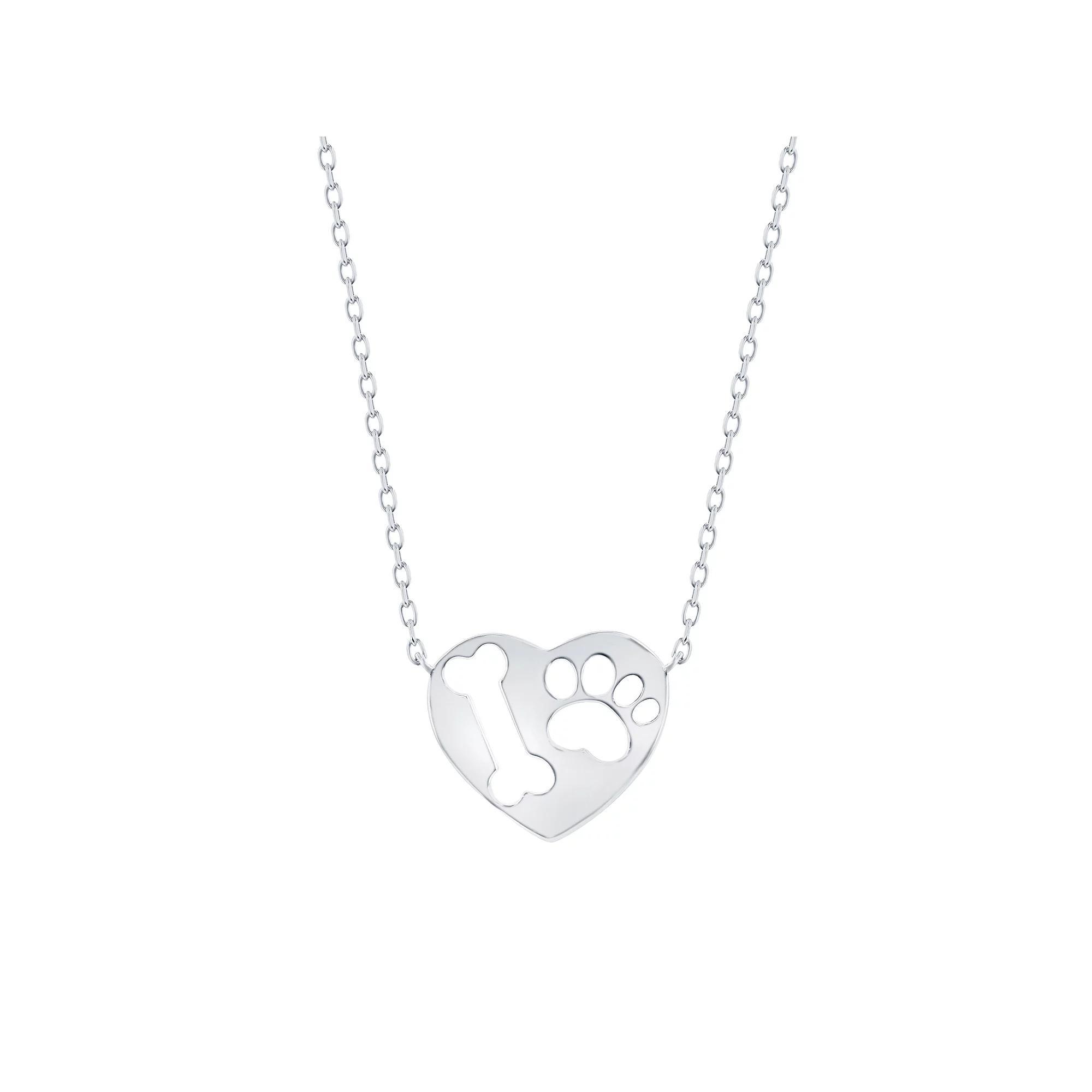 Argento Bella Sterling Silver Paw Print & Bone Heart Pendant Necklace, Women's, Size: 18" Product Image