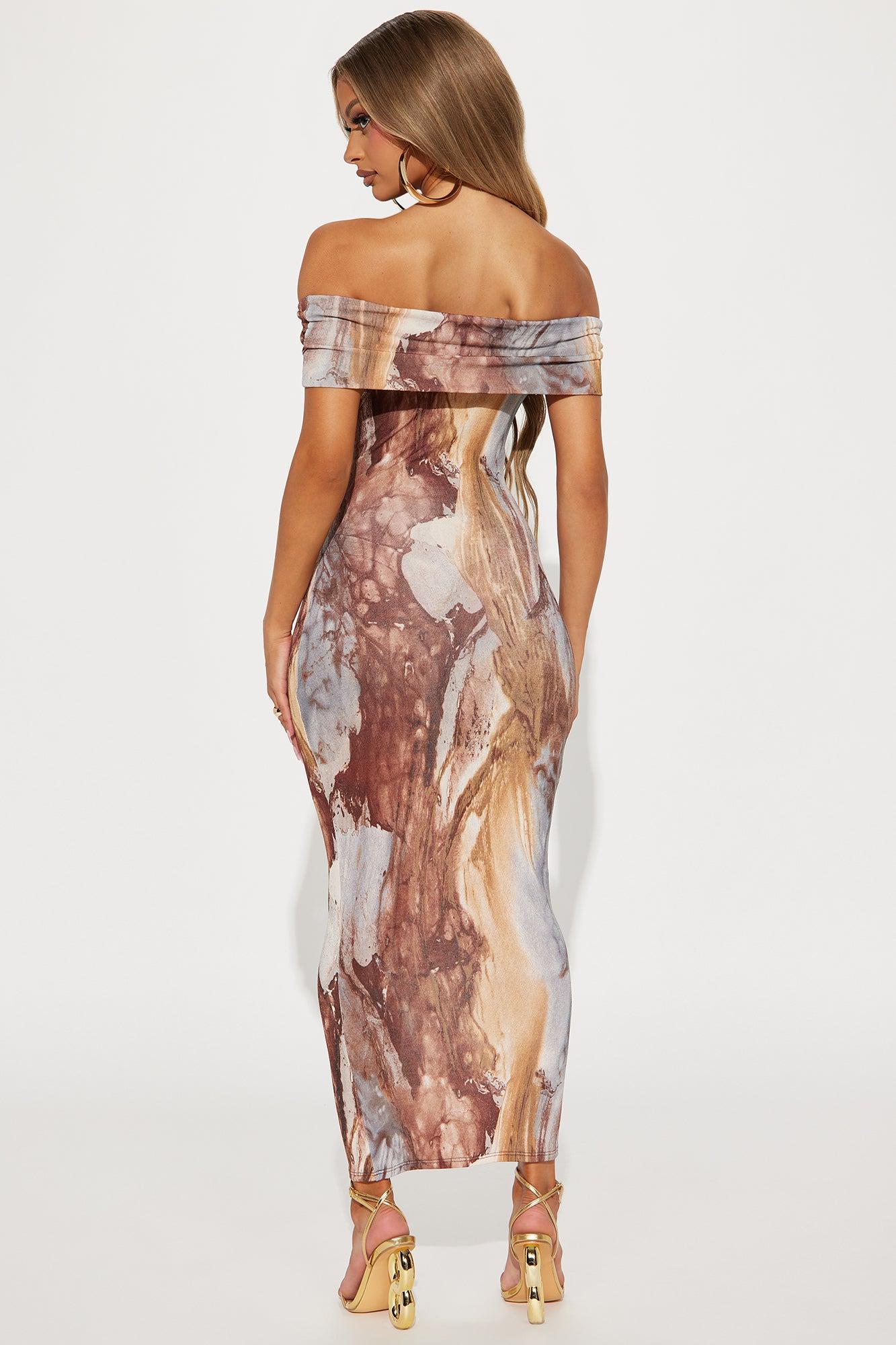 Amelia Slinky Midi Dress - Brown/combo Product Image