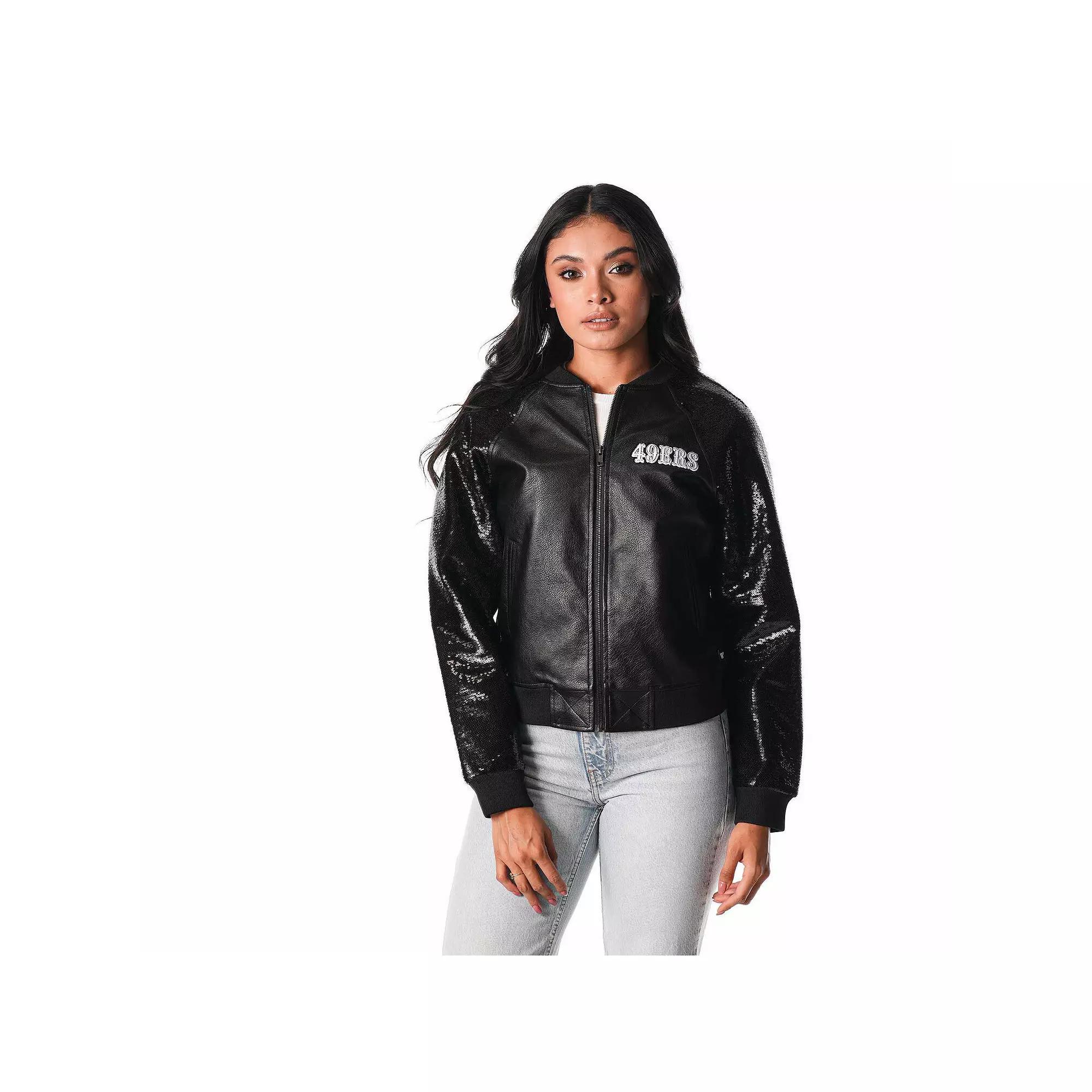 Women's The Wild Collective  Black San Francisco 49ers Sequin Full-Zip Jacket, Size: Medium Product Image