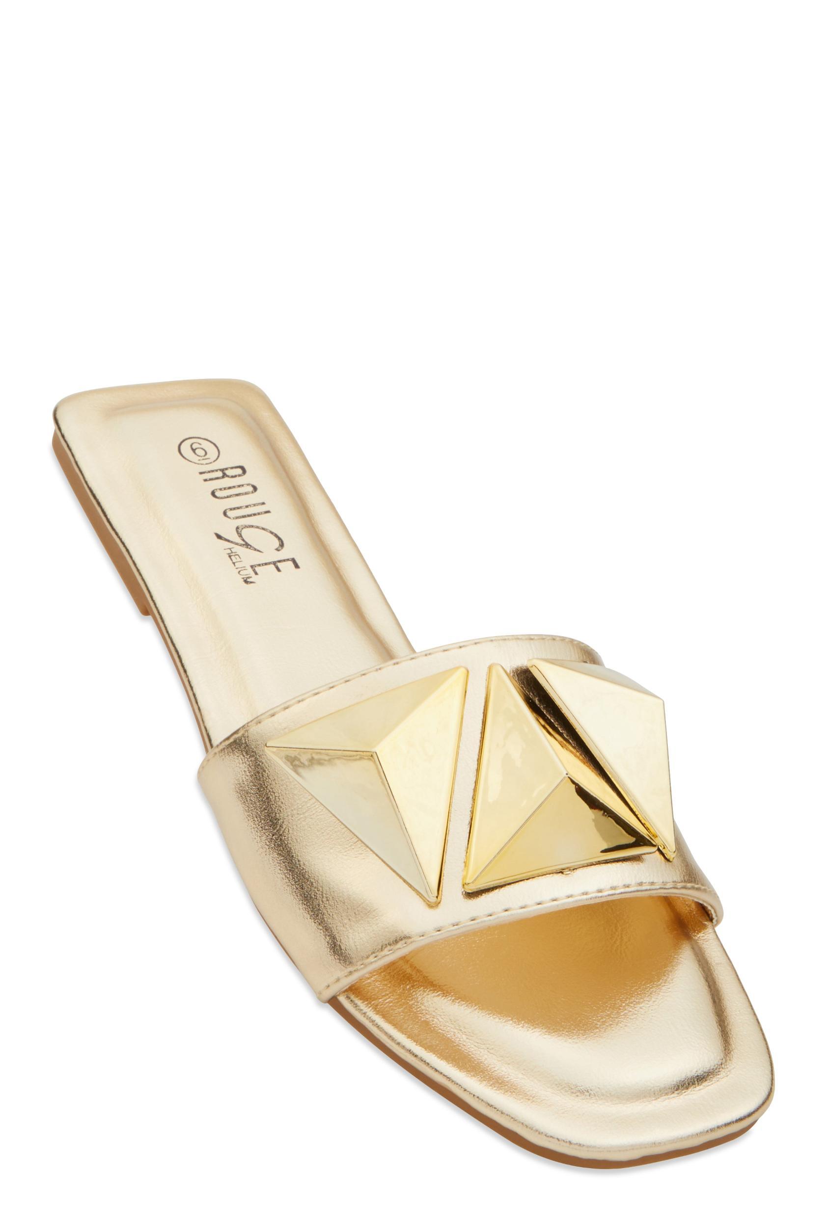 Womens Geometric Metallic Pendant Slide Sandals Product Image