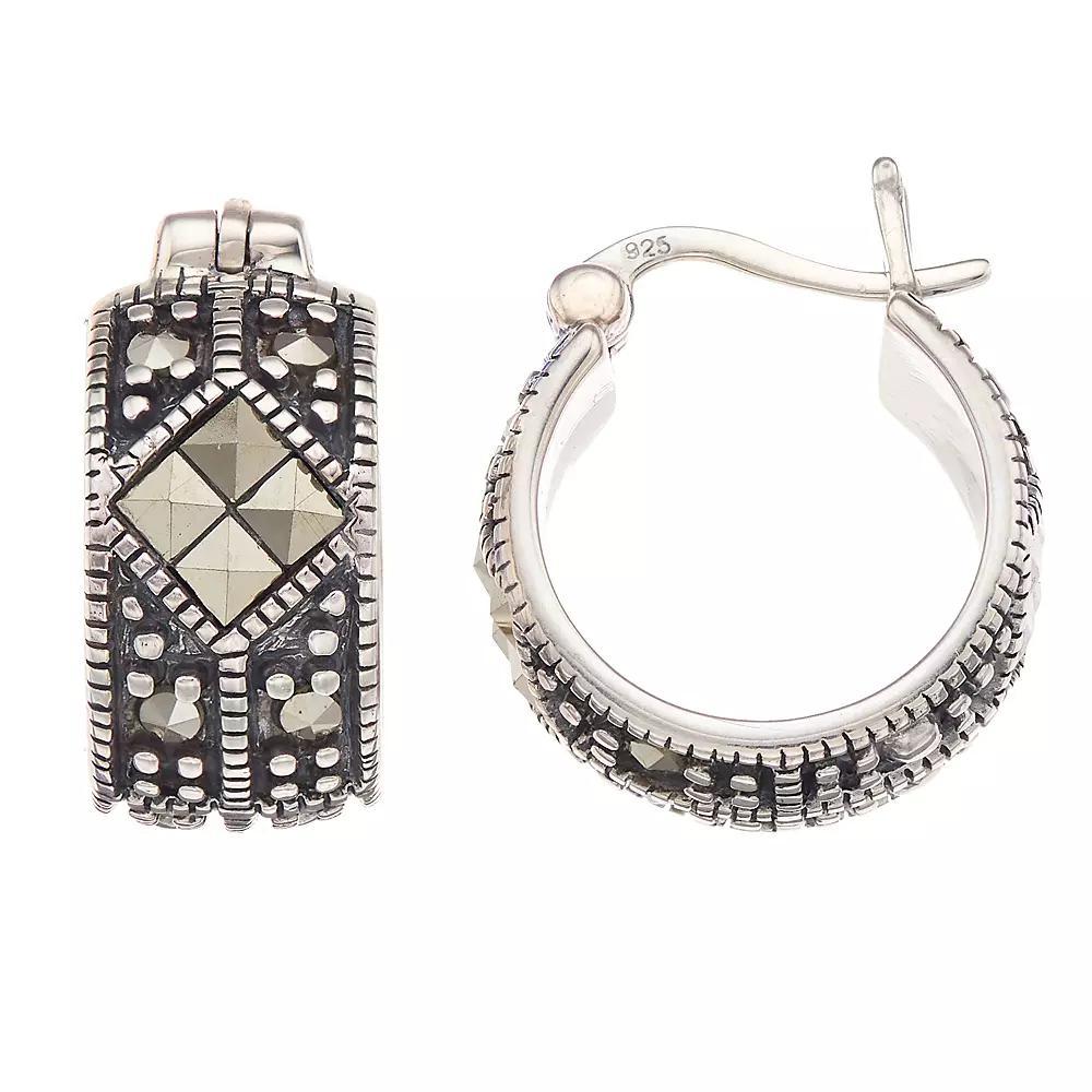 Tori Hill Marcasite Textured Small Hoop Earrings, Women's, Silvertone Product Image