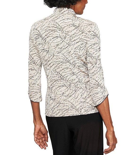 Alex Evenings Petite Size Mock Neck 3/4 Sleeve Piping Glitter Embellished Printed 2-Piece Twinset Product Image