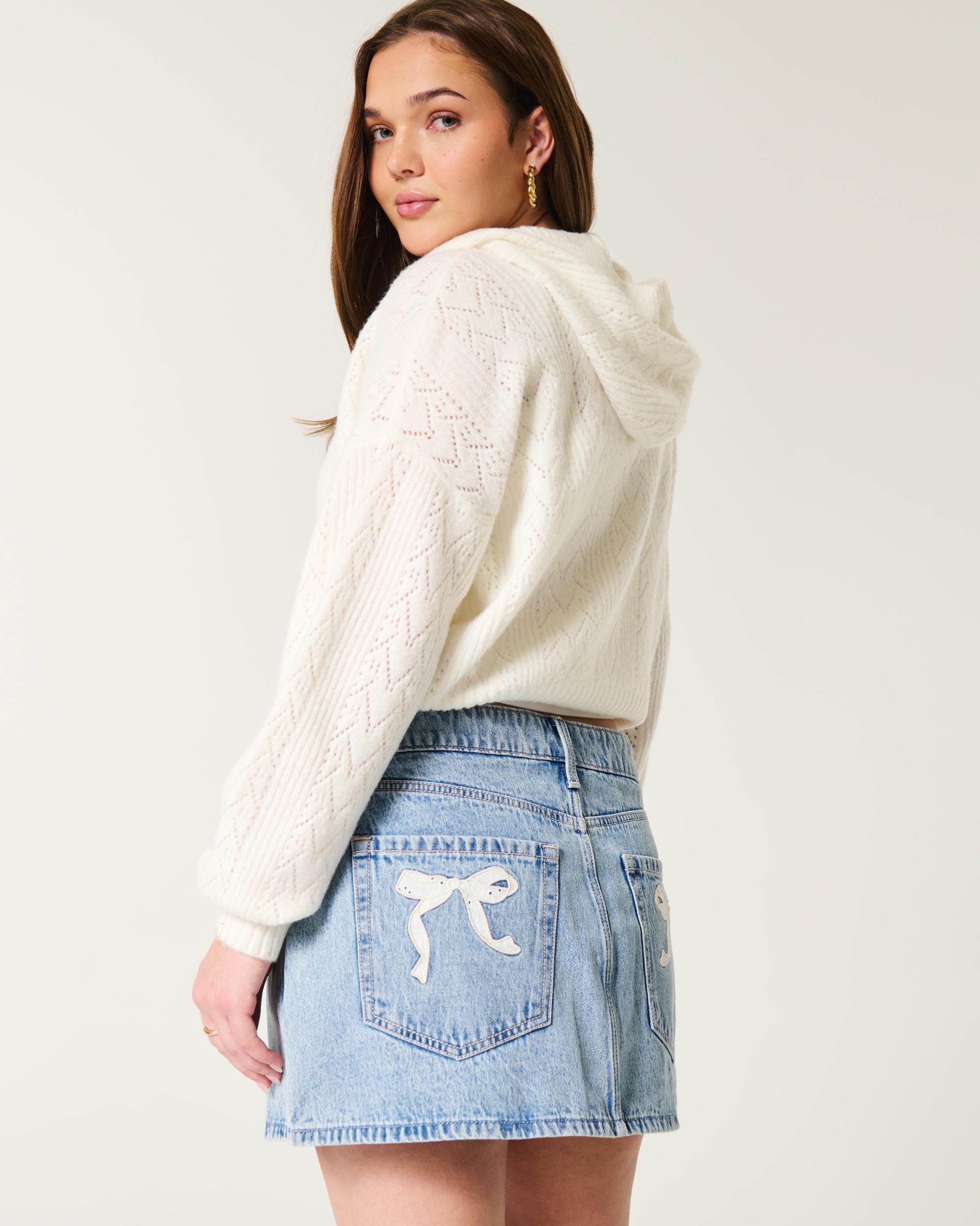 Low-Rise Light Wash Denim Mini Skort Product Image
