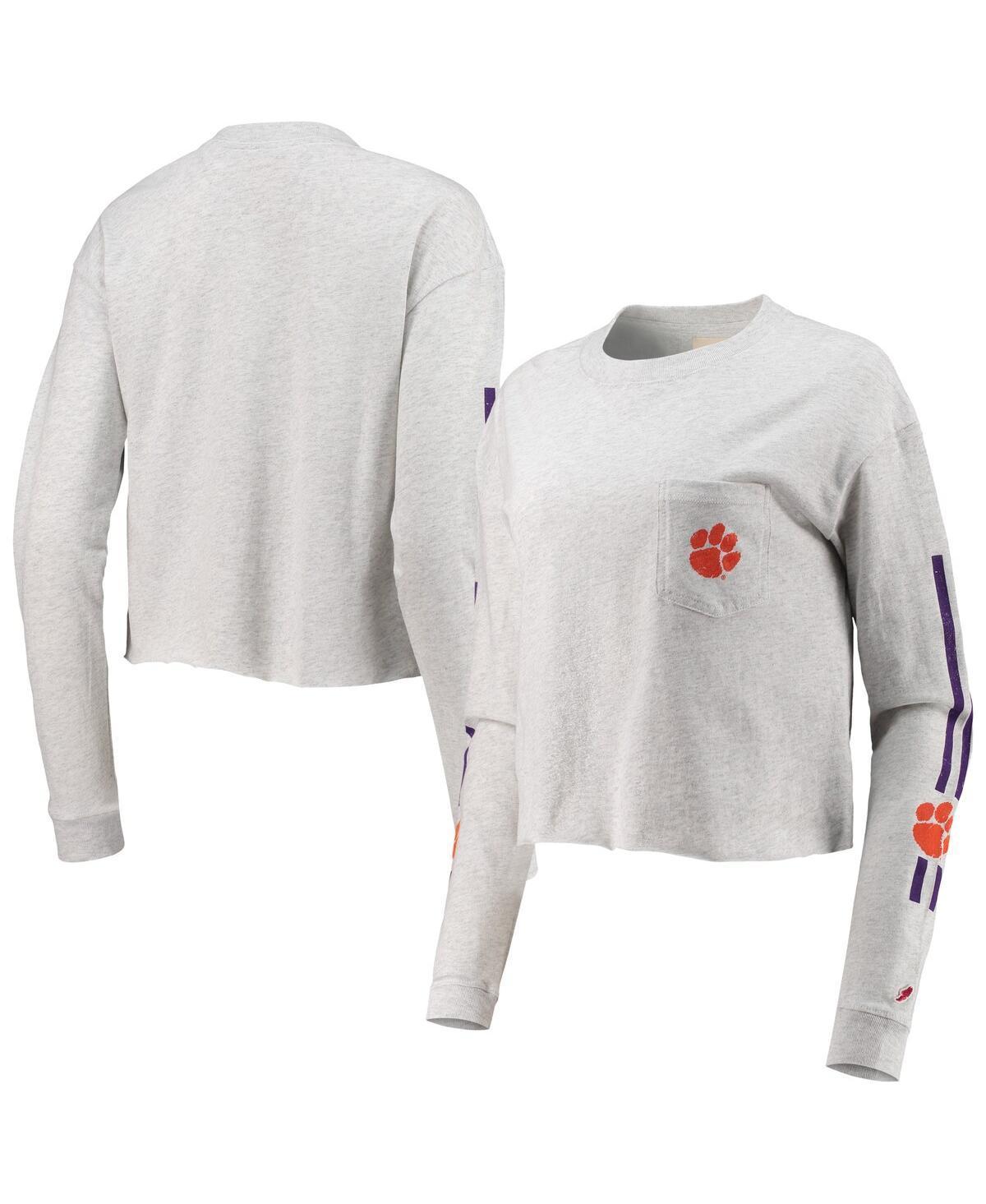 Women's League Collegiate Wear Heathered Gray Clemson Tigers Clothesline Cotton Midi Crop Long Sleeve T-Shirt, Size: XL, Grey Product Image