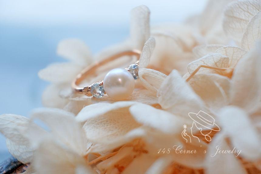 Faux Pearl Rhinestone S925 Sterling Silver Open Ring Product Image