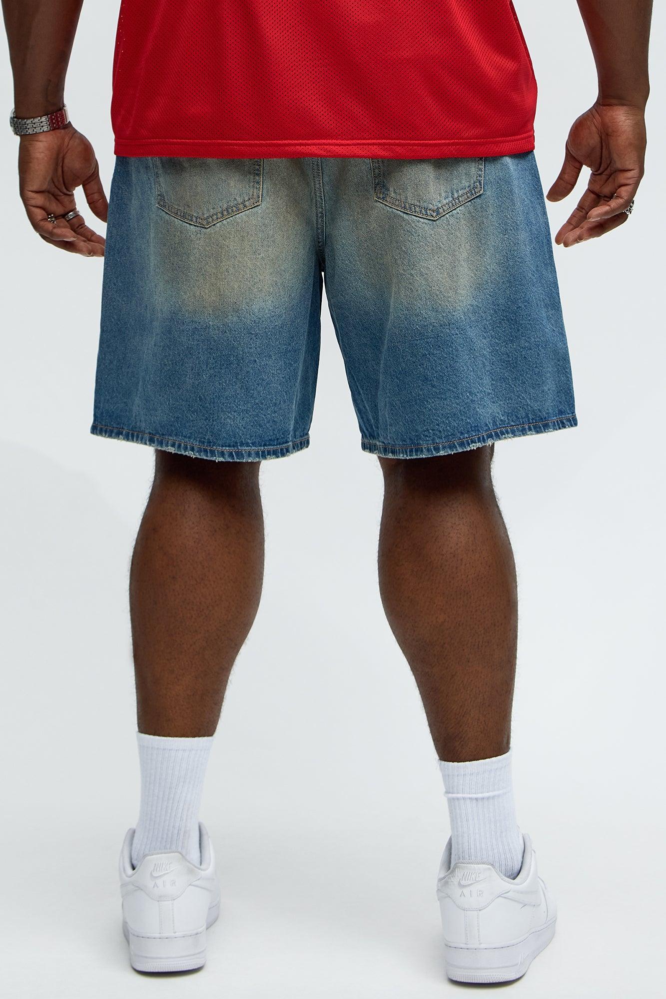 Relaxed Play Dirty Distressed Denim Shorts - Vintage Blue Wash Product Image