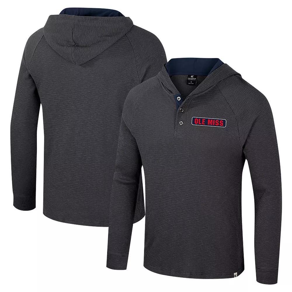 Men's Colosseum  Charcoal Ole Miss Rebels Dujour Ralgan Long Sleeve Henley Hoodie T-Shirt, Size: 2XL Product Image