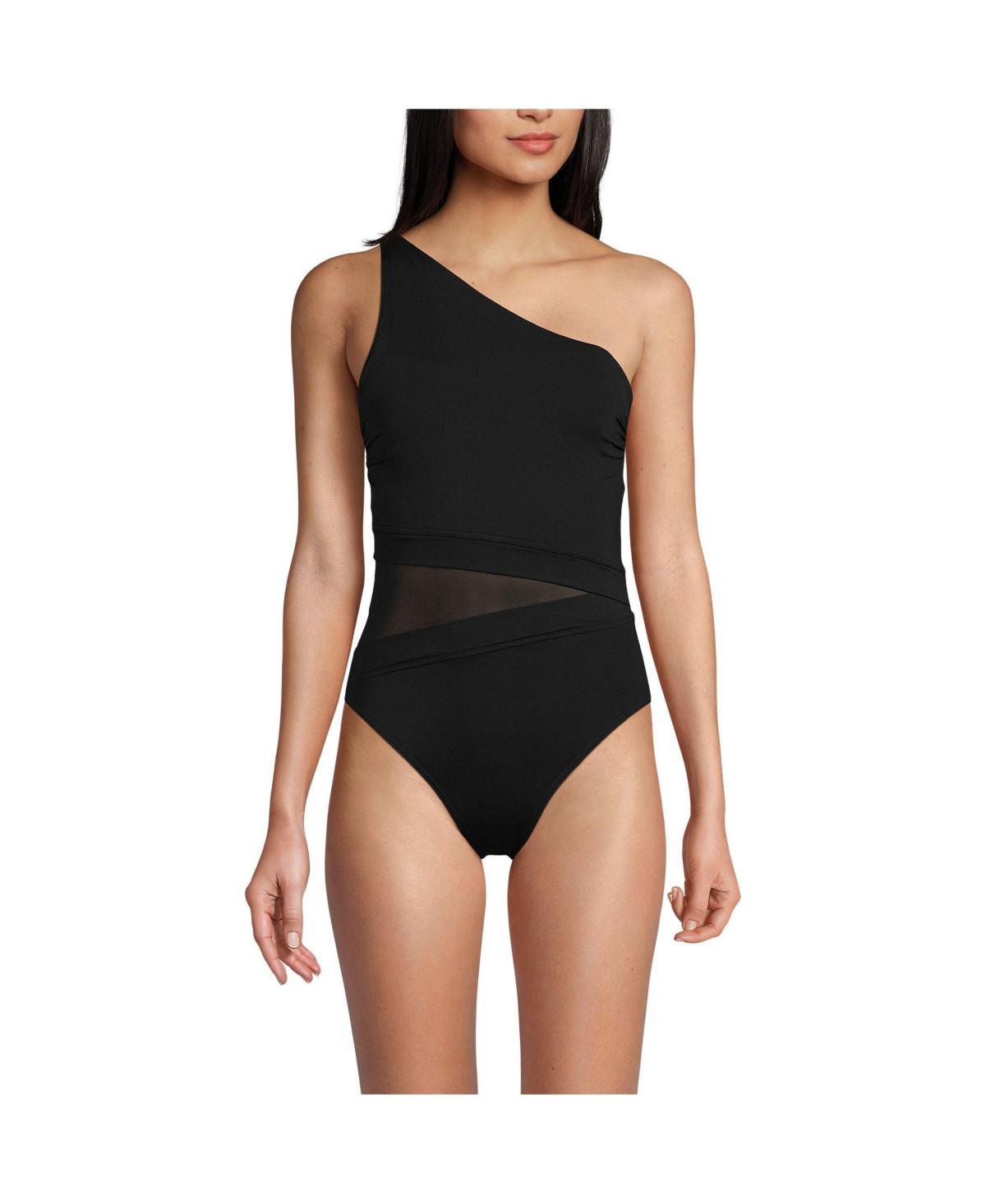 Women's Lands' End One Shoulder One-Piece Swimsuit, Size: 10, Black Product Image