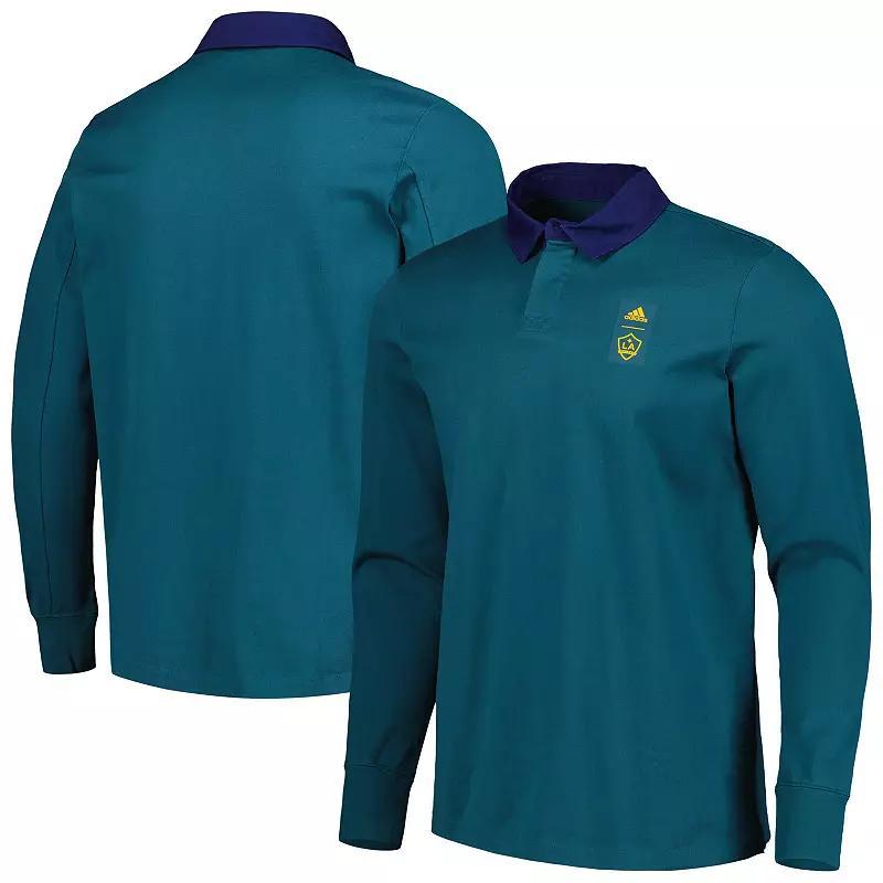 Men's adidas 2023 Player Green LA Galaxy Travel Long Sleeve Polo, Size: Small Product Image