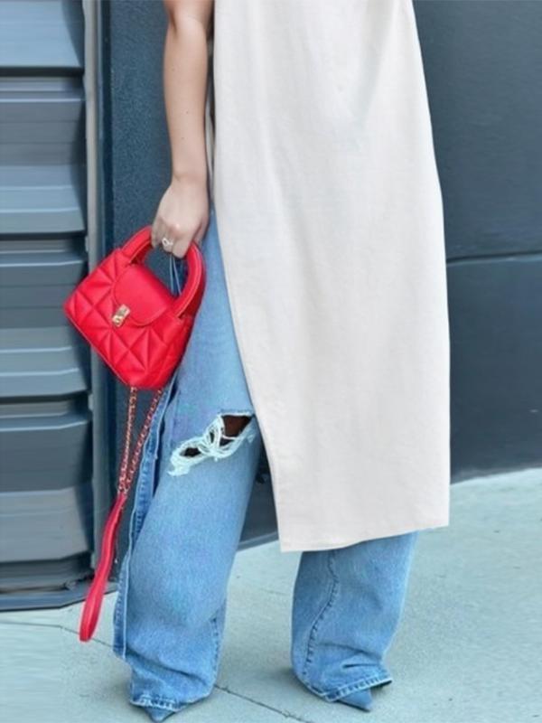 Loose Short Sleeves Solid Color Split-Side Heaps Collar T-Shirts Tops Product Image