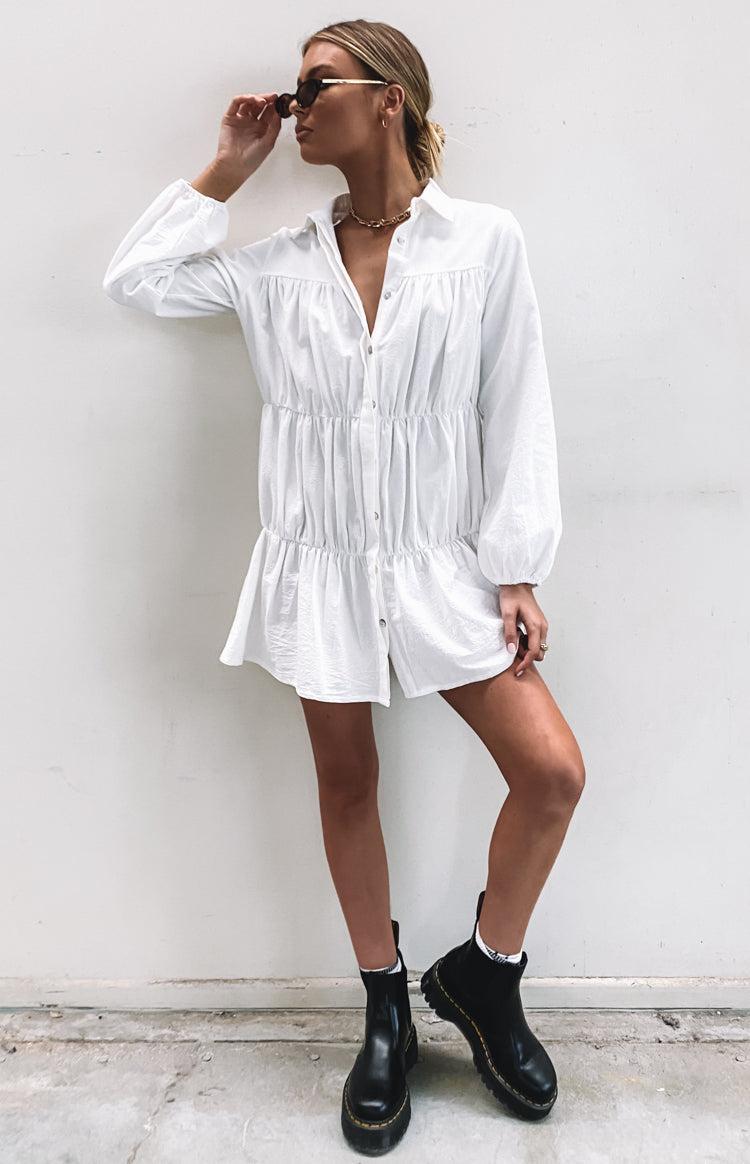Theodossia Tiered Long Sleeve Dress White Product Image