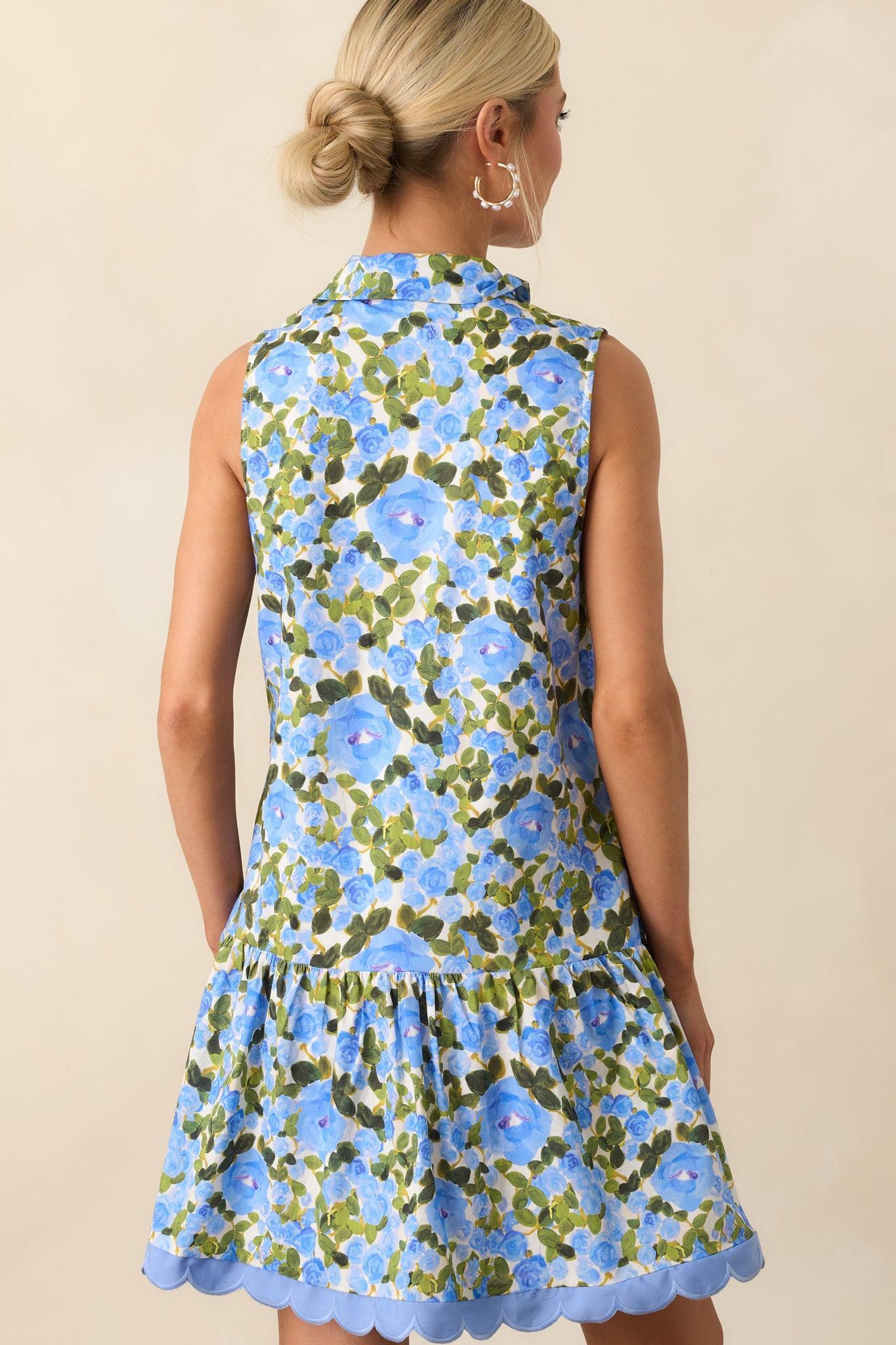 A Day To Remember Blue Floral Cotton Mini Shirt Dress Product Image