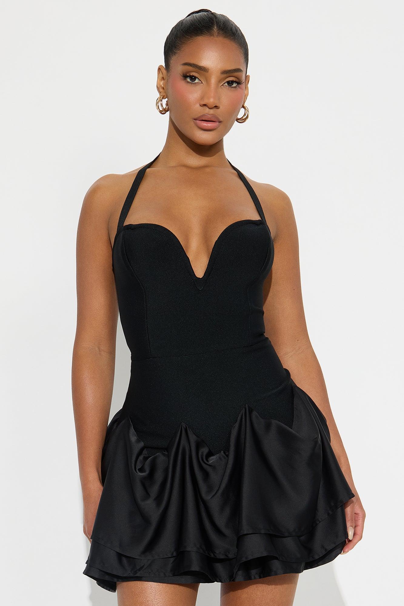 Lana Satin Bubble Bandage Mini Dress - Black Female Product Image