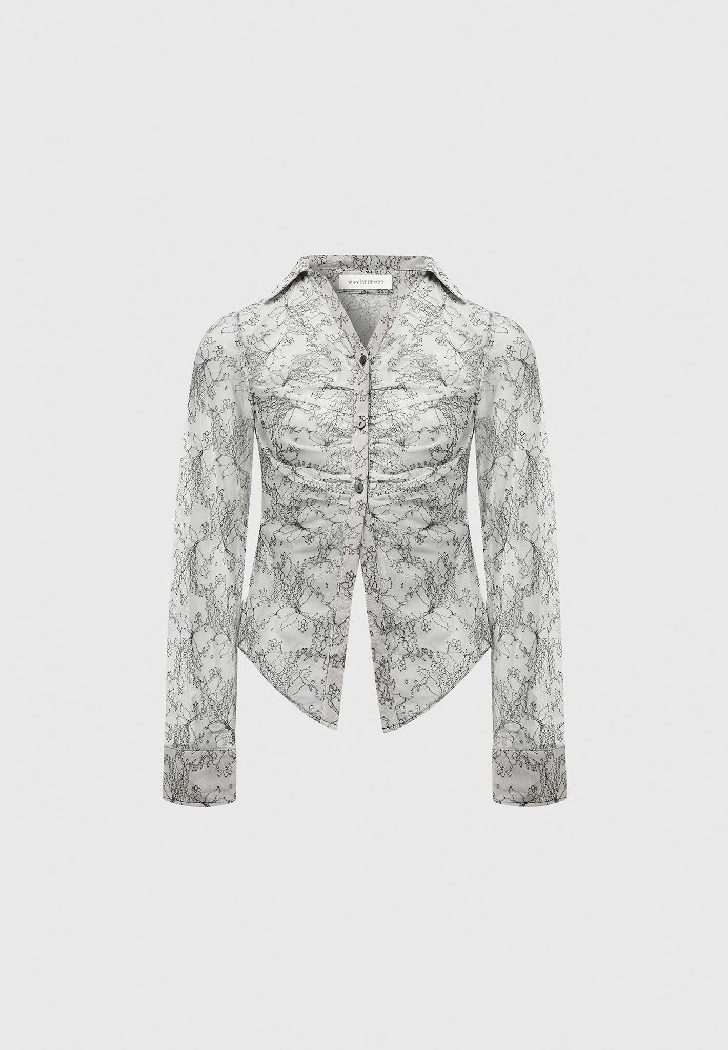 Lace Mesh Contour Shirt - Off White Female Product Image