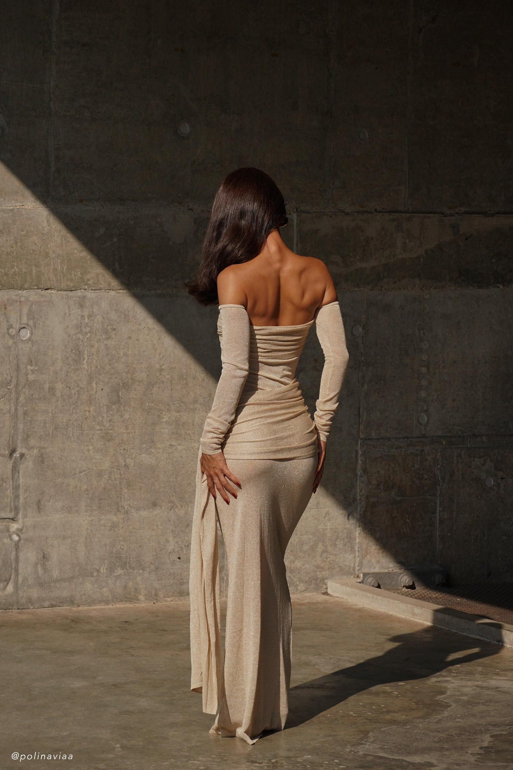 Ingrid Metallic Knit Maxi Dress - Bronze Product Image