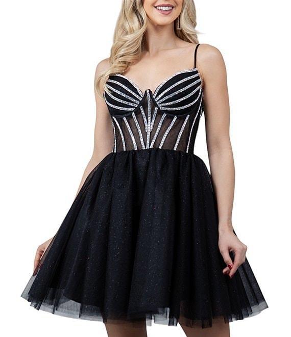 Cinderella Couture Beaded Sheer Corset Fit-And-Flare Dress Product Image