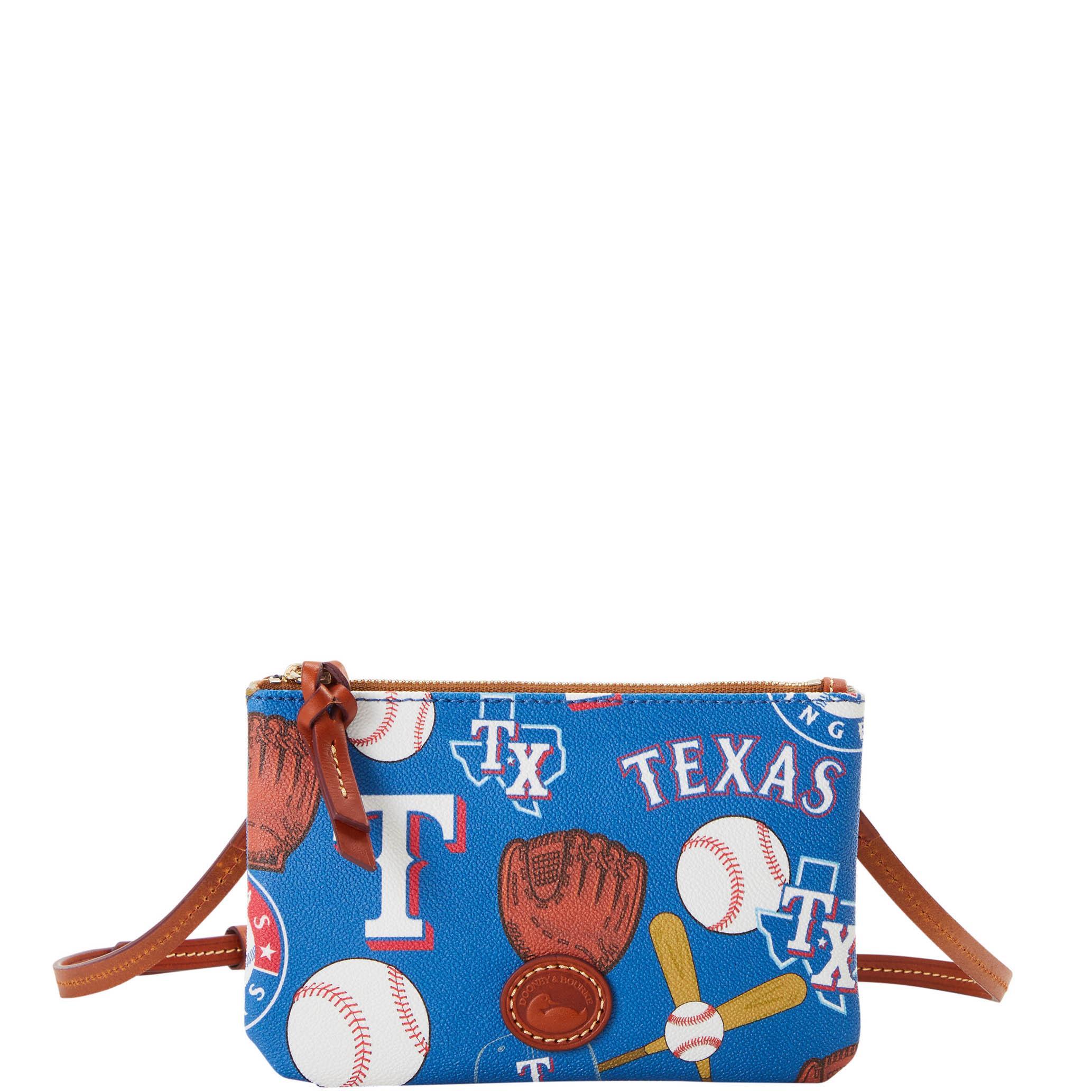 Dooney & Bourke Womens MLB Rangers Top Zip Crossbody Coated Cotton Shoulder Bag in Blue Product Image