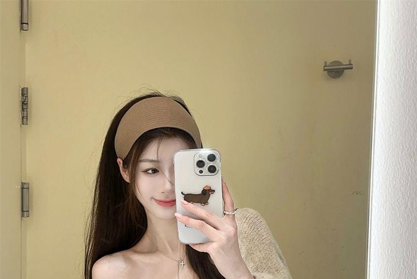 Set: Button Knit Tube Top + Long Cardigan Product Image
