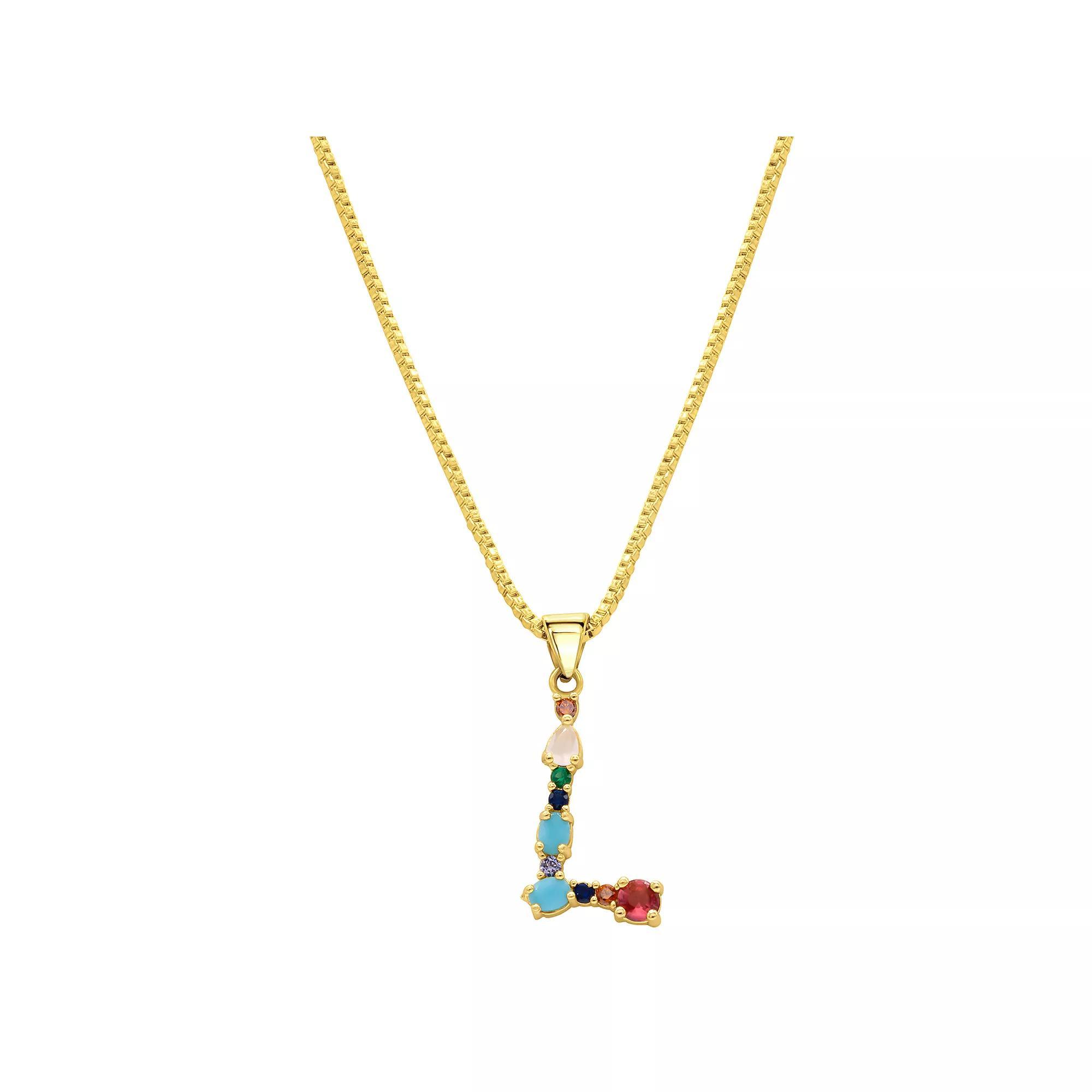 Adornia Gold Tone Multi Color Cubic Zirconia Initial Necklace, Womens Product Image