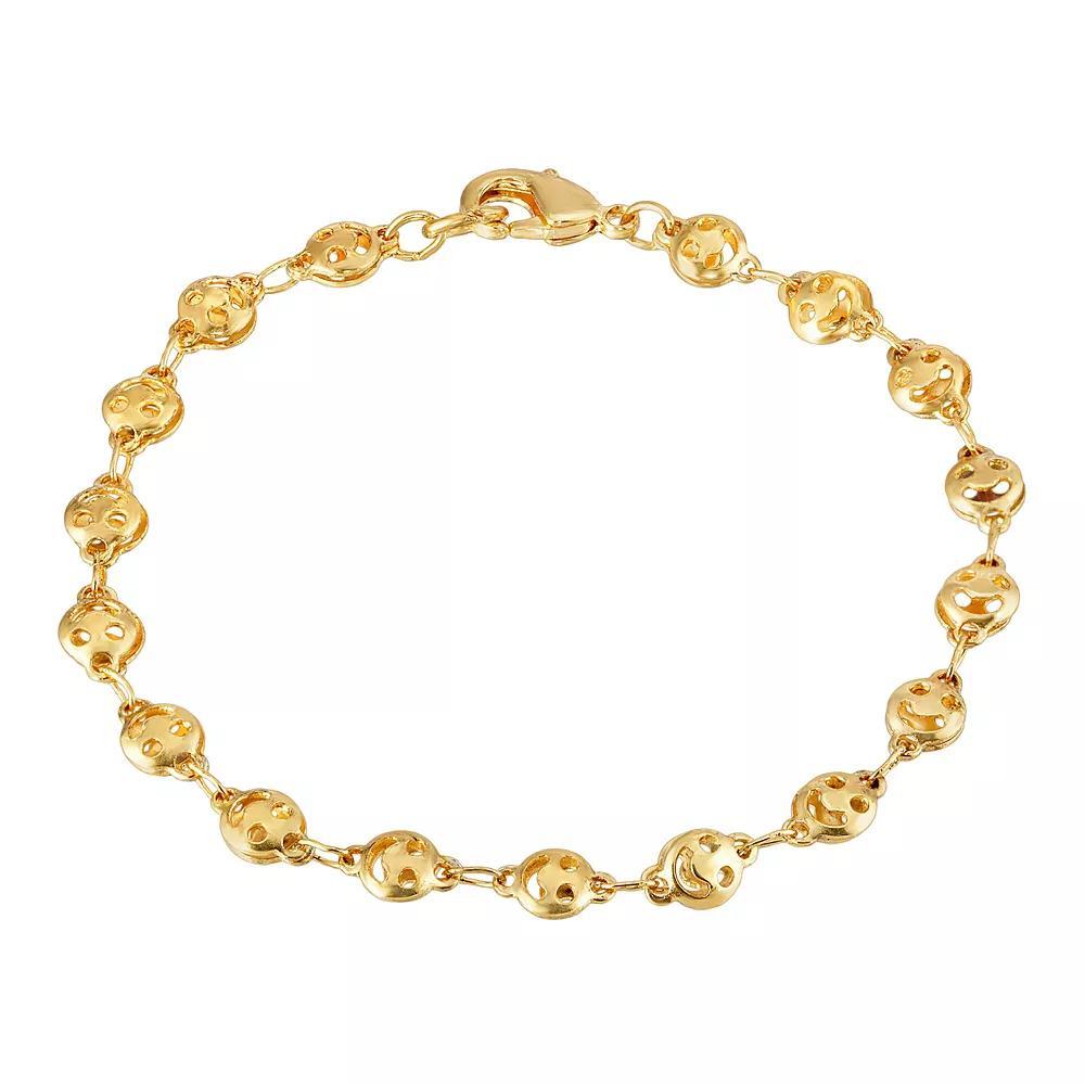 1928 Gold Tone Happy Face Chain Bracelet, Womens Product Image