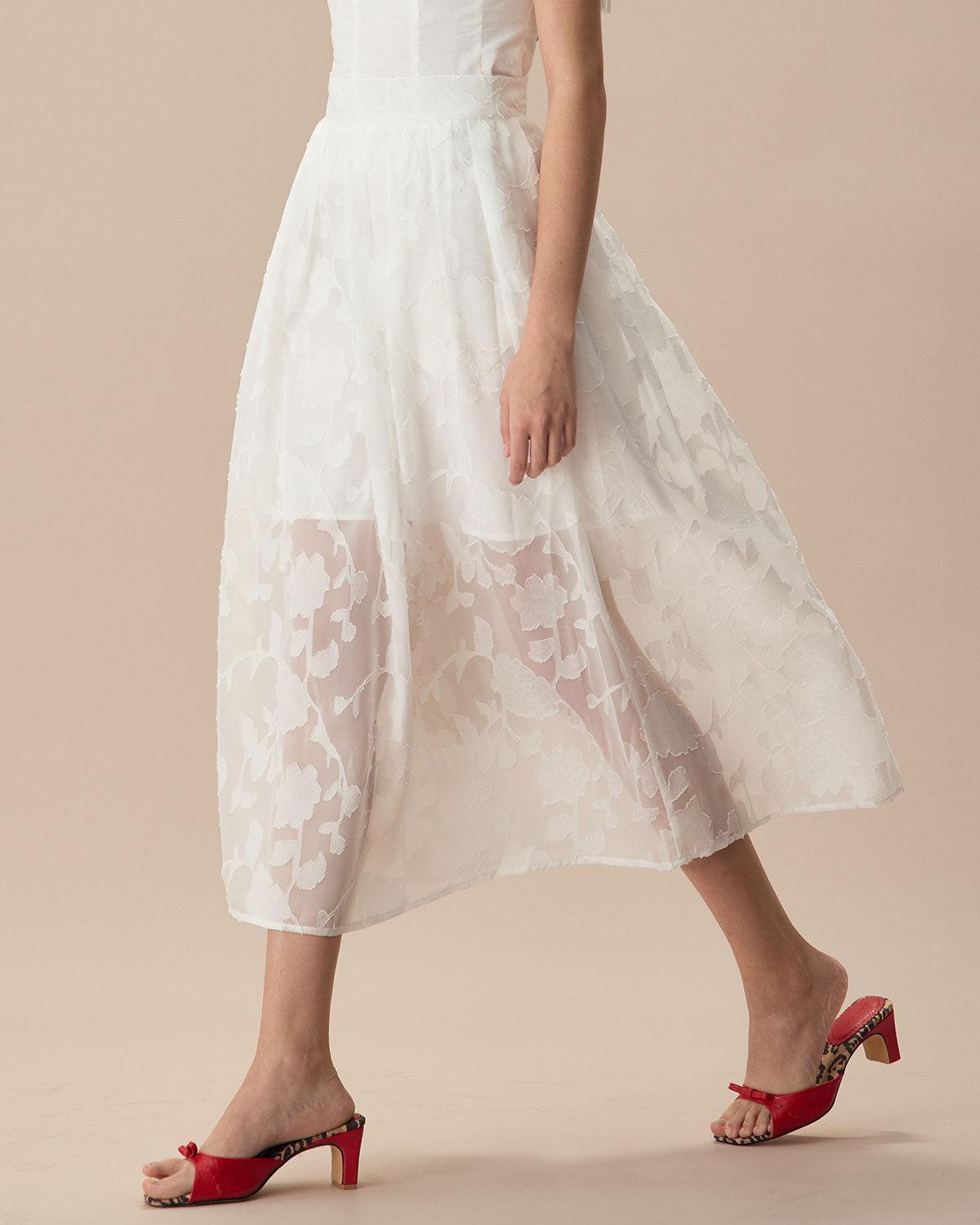 The White Jacquard Midi Skirt Product Image