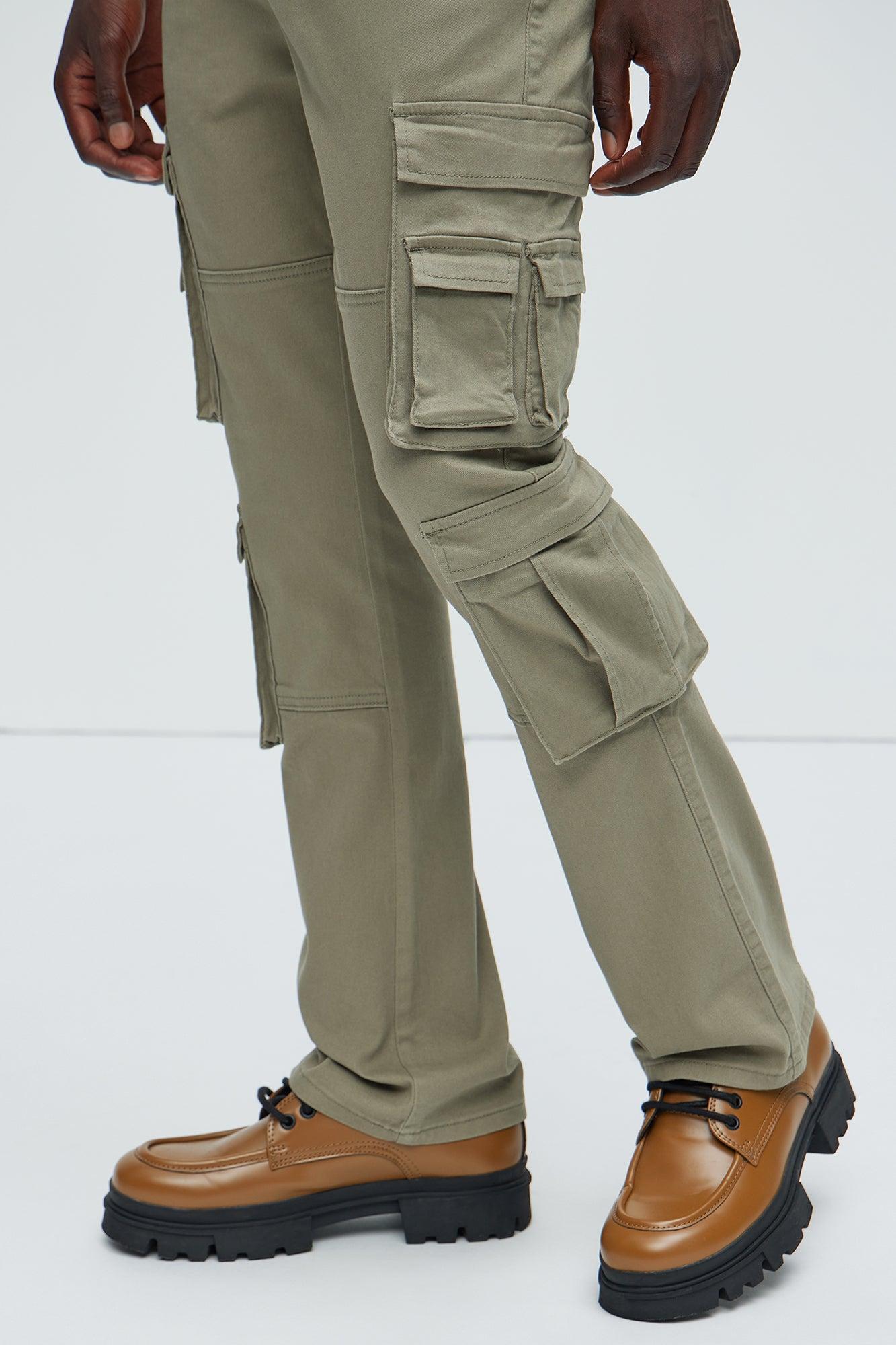 Landon Stacked Skinny Flare Cargo Pants - Olive Product Image