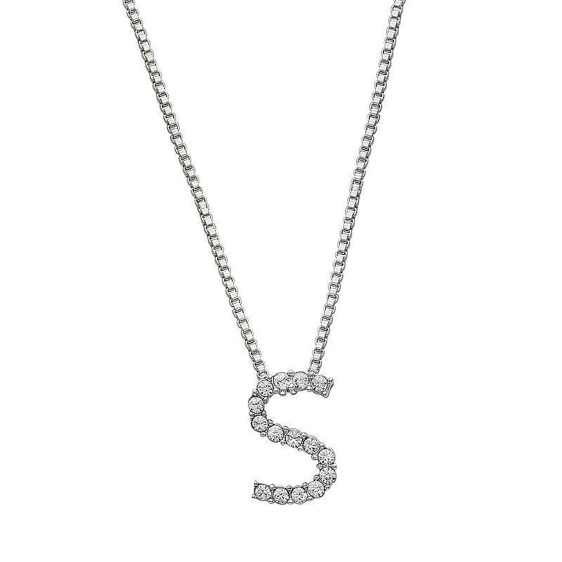 Brilliance Silver Plated Crystal Initial Pendant, Women's, Size: 18", Silver Tone G Product Image